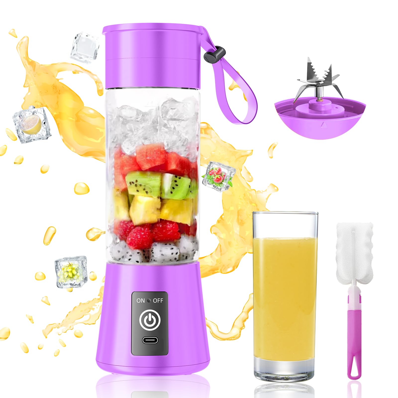 Portable Blender for Shakes and Smoothies - Newly Upgraded 13 Oz Mini Blender with 6 Blades, USB & Type-C Rechargeable, Suitable for Making Fresh Juice, Convenient for Travel and Sports-image-38