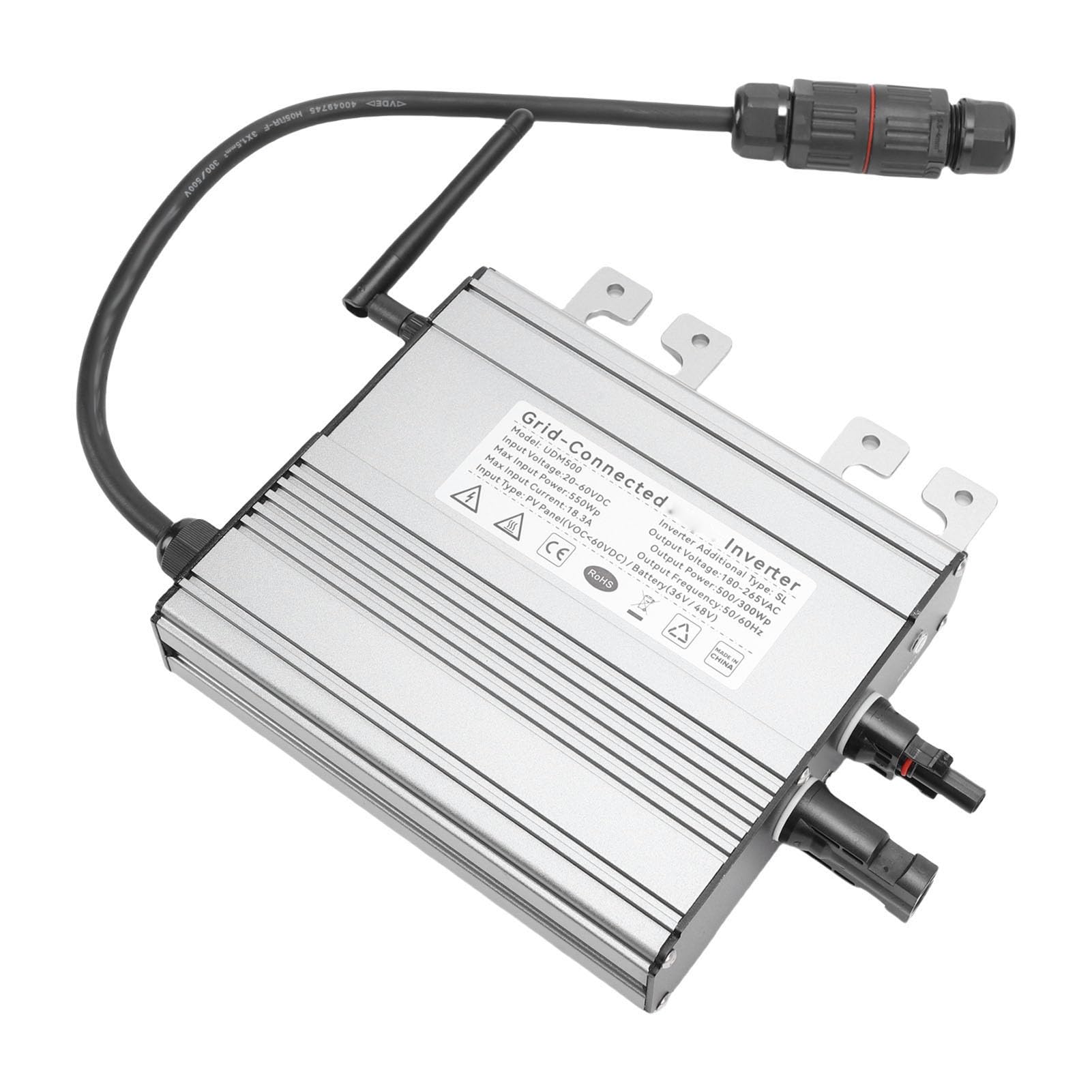 Microinversor de Conexión a Red Solar IP65 Inversor Pequeño Impermeable con Conector CC Universal para Uso Doméstico Aleación de Aluminio 164 X 188,5 X 43 Mm