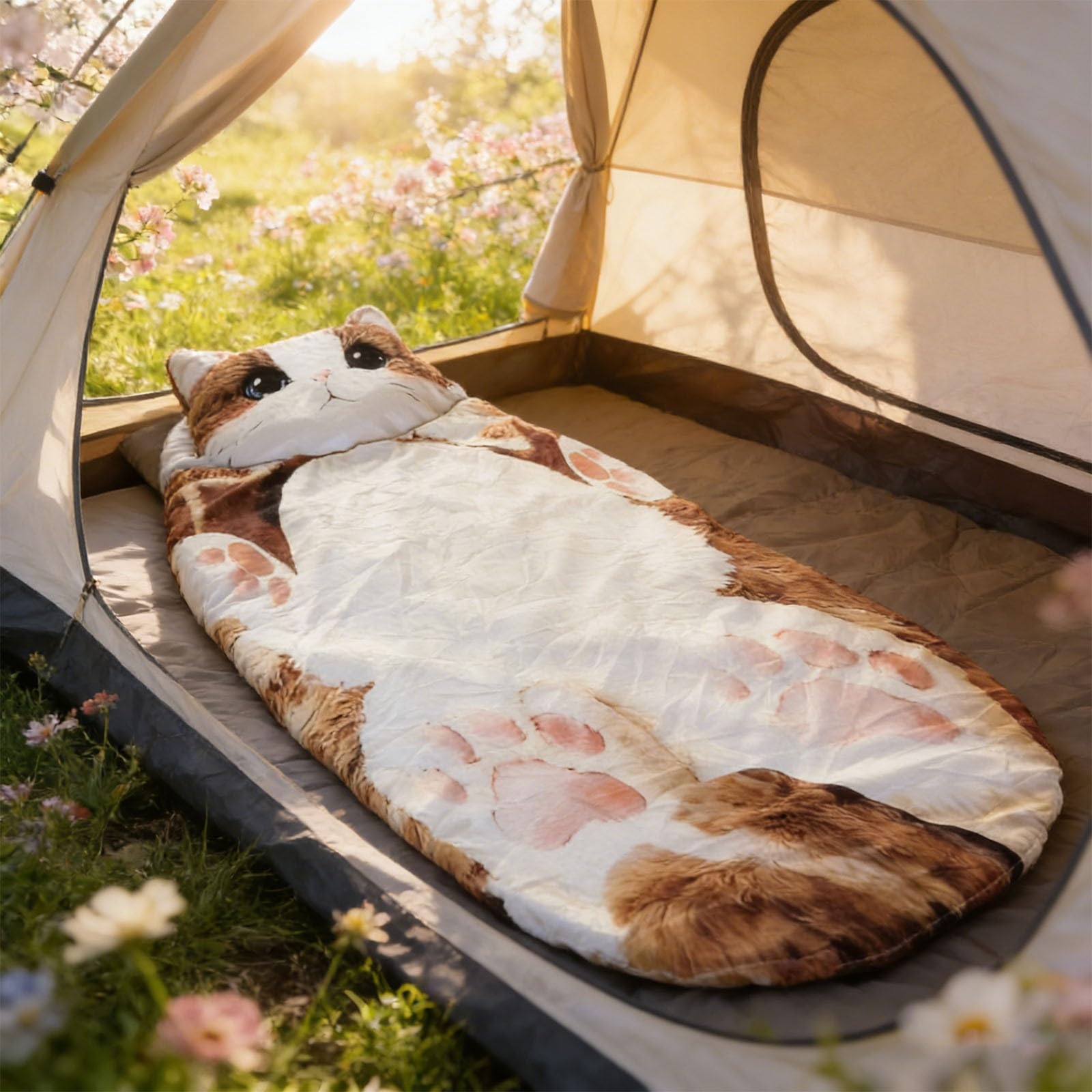 Plush Cat Print Envelope Sleeping Bag, Cat Shaped Plush Sleeping Bag For Adults, Giant Plush Envelope Design With Soft Flannel Lining Self, For Camping And Home Lounging (C#175 * 80cm)