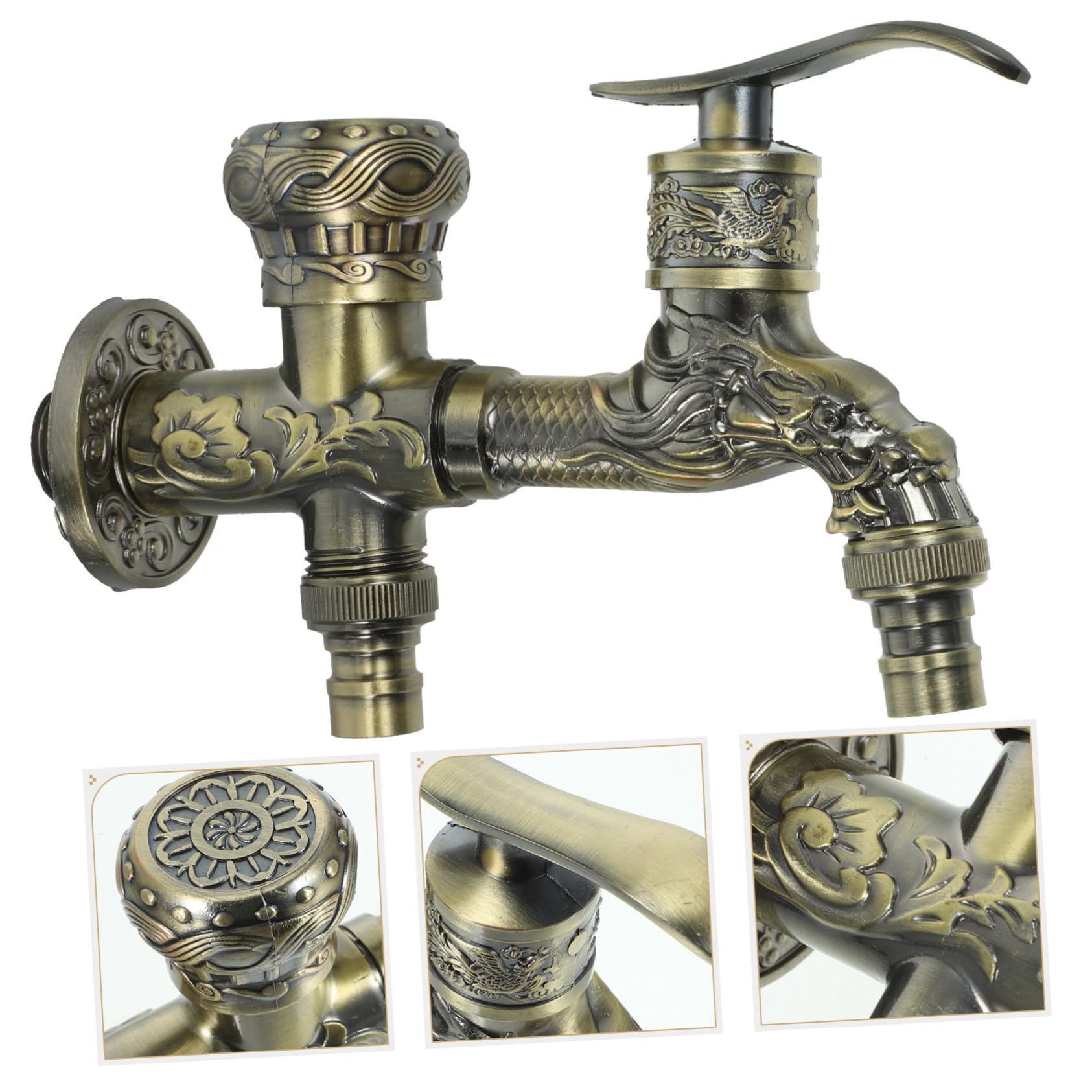 Rubinetto Doppio Giardino in Lega di Zinco 2 Uscite Design Antico e Vintage per Pulizia, Apertura e Chiusura Facile per Lavaggio e Lavabo