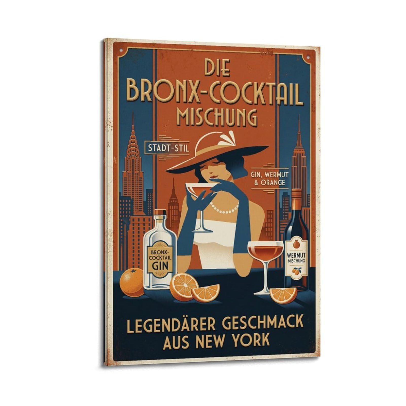 Xkuga Boys Frame-Style Bronx Orange Gin Retro Cocktail Poster Lounge Menu Mixology Modern Decorative Canvas Prints - Ideal Wall Art For Family, Man Cave, Game Room, & Girls Bedroom 20X30inch(50X75cm)