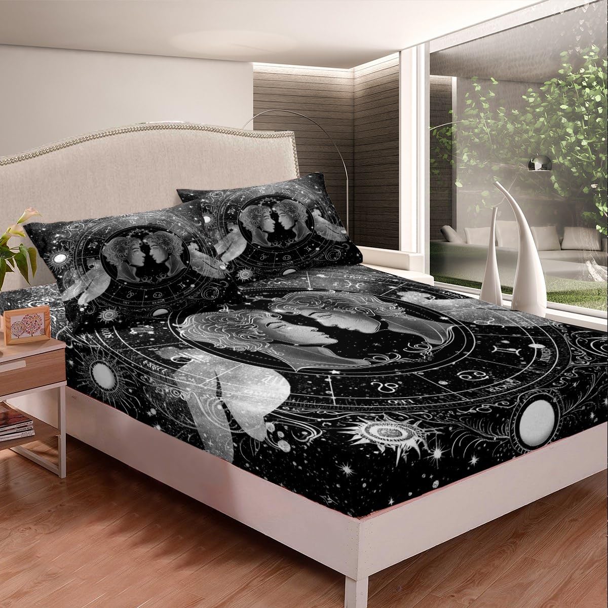 jejeloiu Gemini Bed Sheets Set Twin Size Boys Girls Constellation Fitted Sheet for Kids Horoscope Astrology Bedding Set Constellation Theme Room Decor