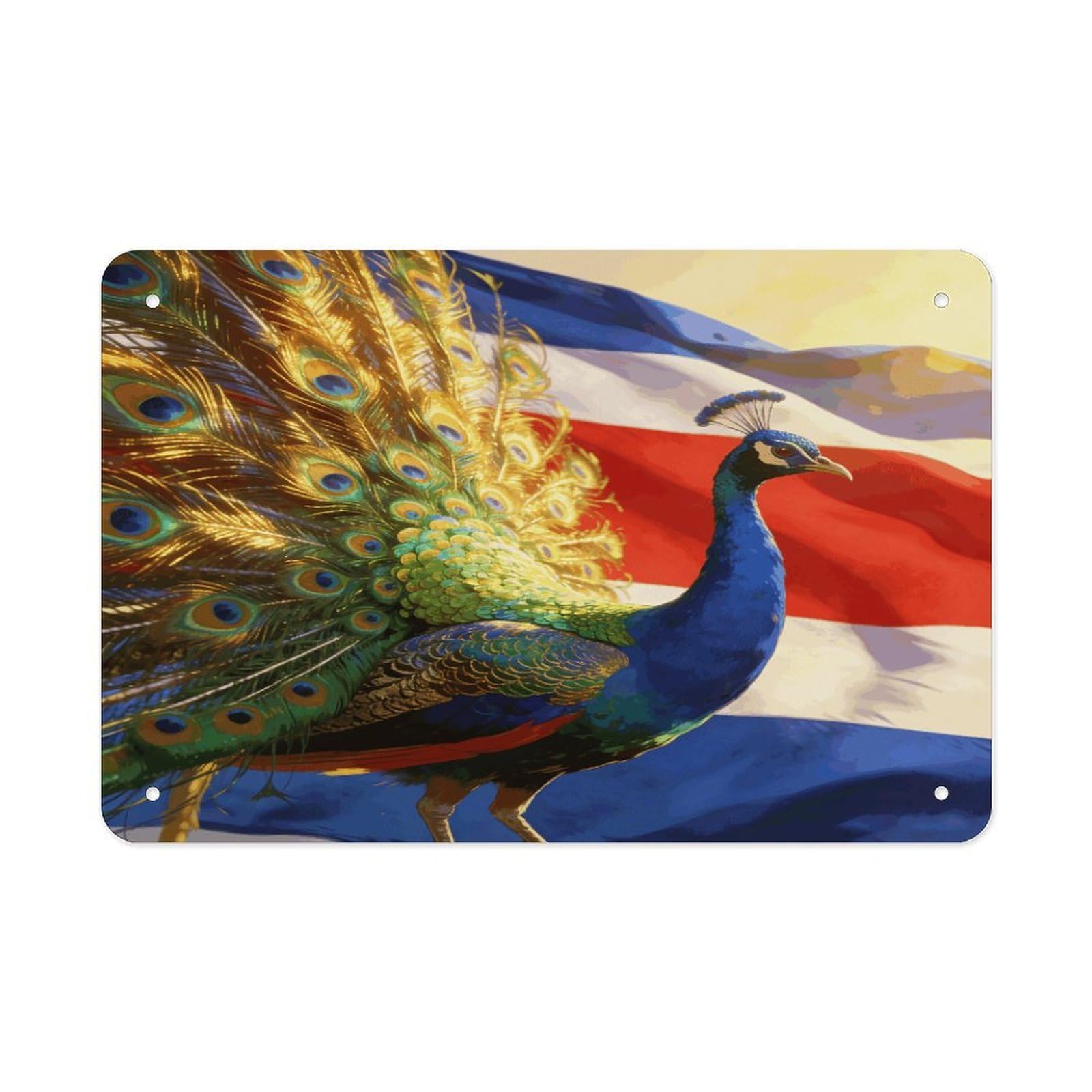 Khauerbc Style Colorful Peacock And National Flag Tin Sign Iron Sheet Painting Unframed 11.8X7.9 Inch Metal Poster Wall Decor Iron Painting Wall Prints For Living Room Bedroom Office Home Decor