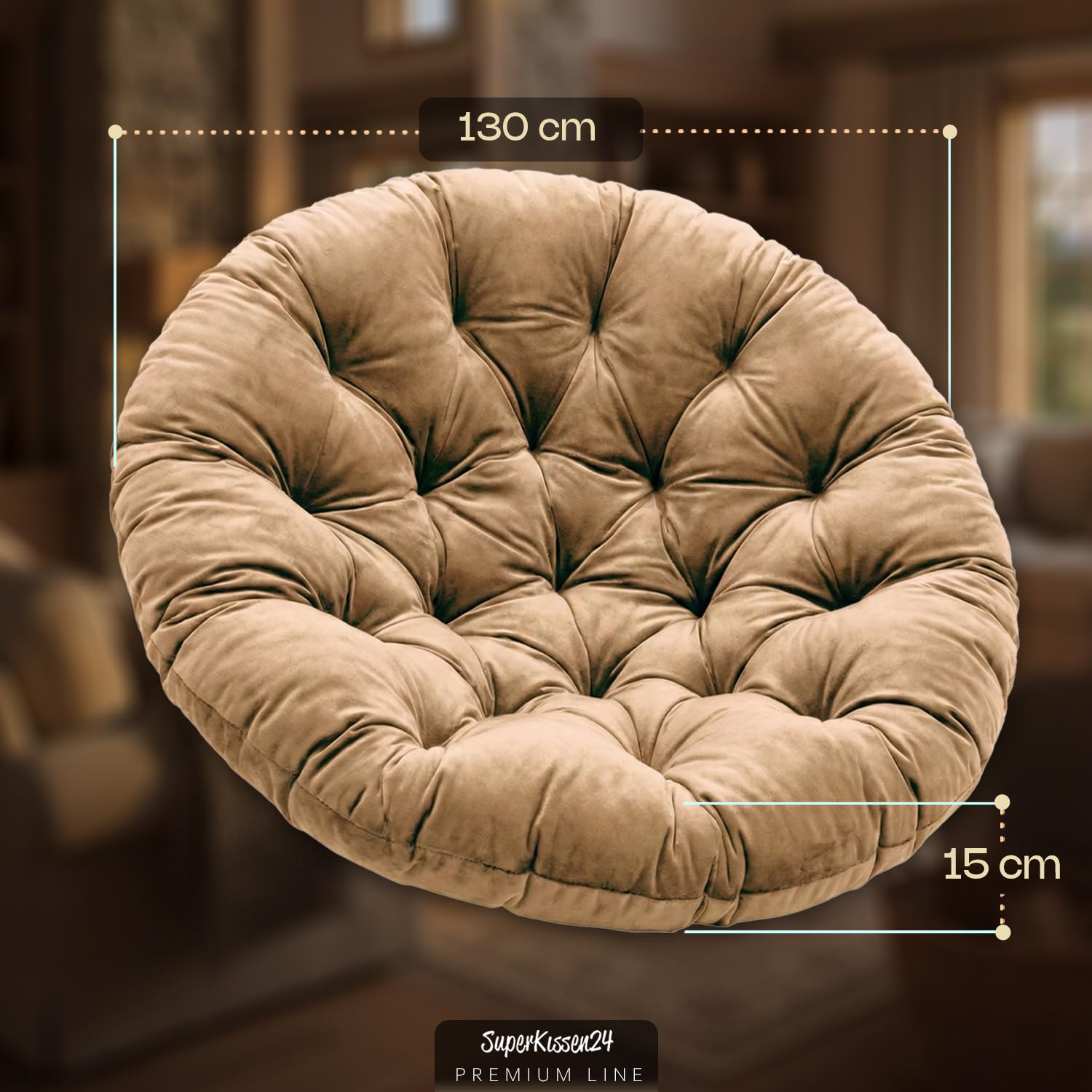 SuperKissen24. Cuscino per Sedie sospese, Sedia a Dondolo Sospesa - Guanciale per Poltrona Sospesa - Cuscino Morbido - Cuscino Rotondo - Cuscini per Dondolo Appeso - Beige