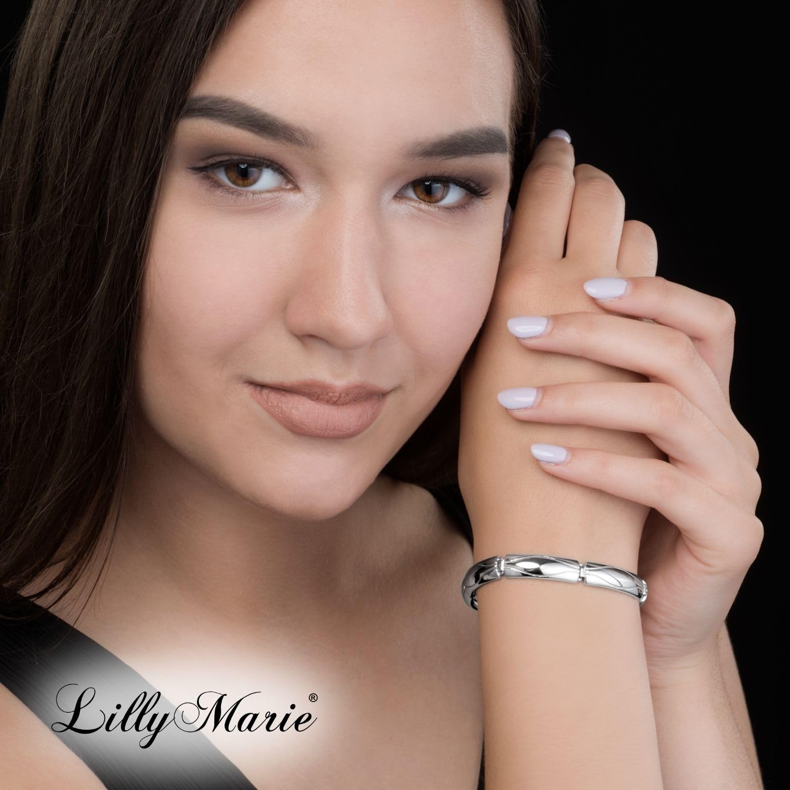 LillyMarie Breites Sterling Silber Armband Mit Wellenmuster Und Karabinerverschluss