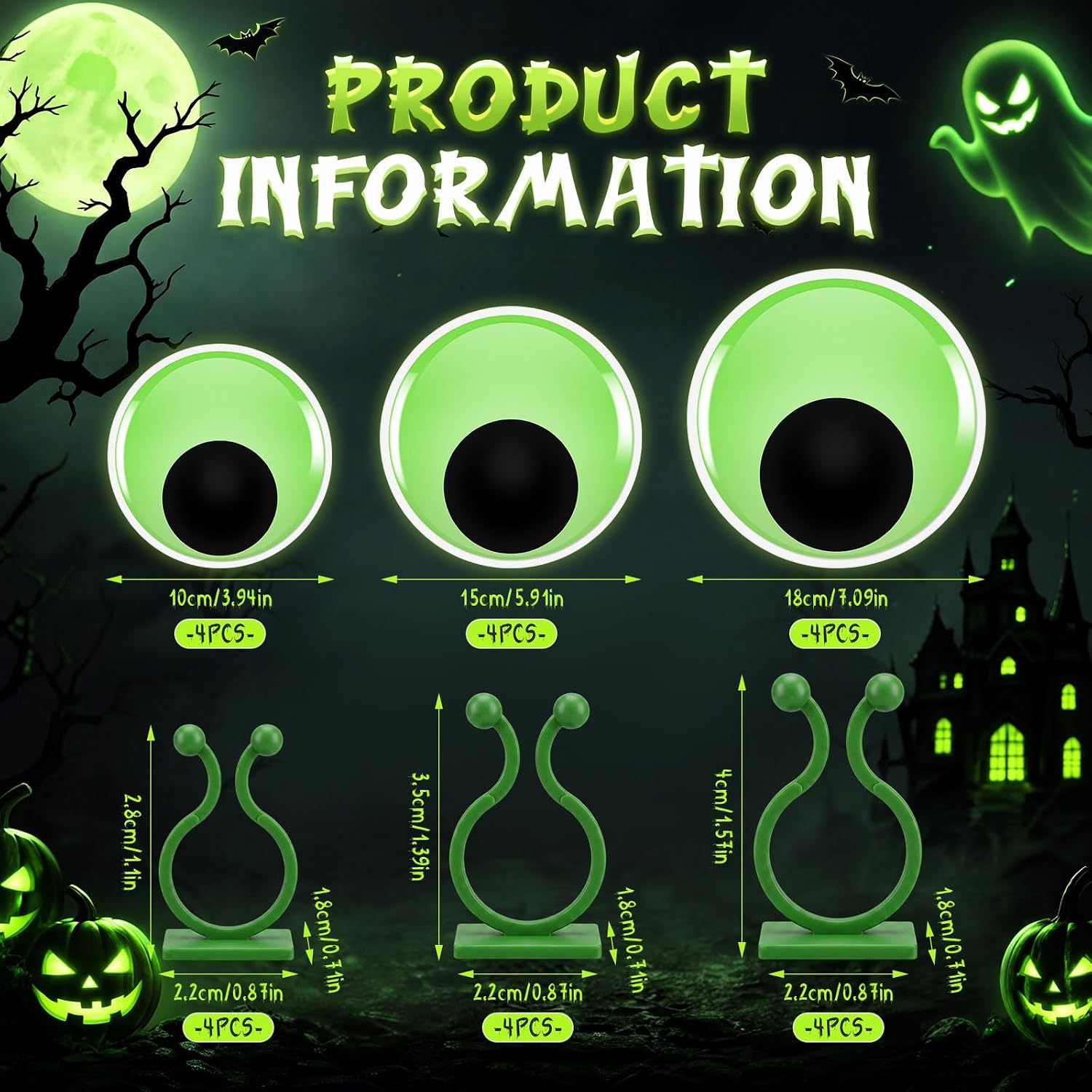 12 Pcs Luminous Googly Eyes for Bushes, Giant 3D Wiggle Eyes