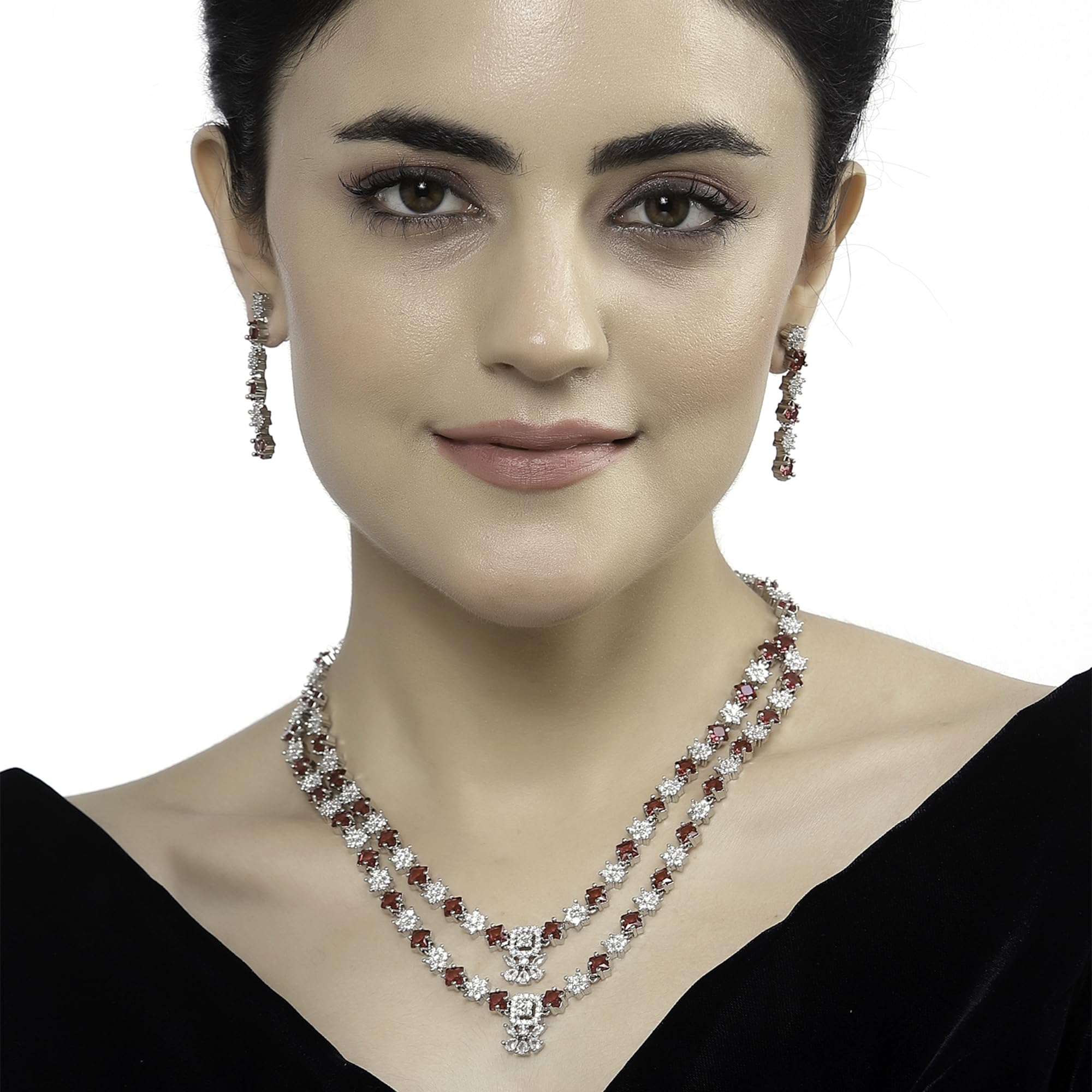 Rhodium-Plated Star Shaped Laye Necklace With Earrings Set