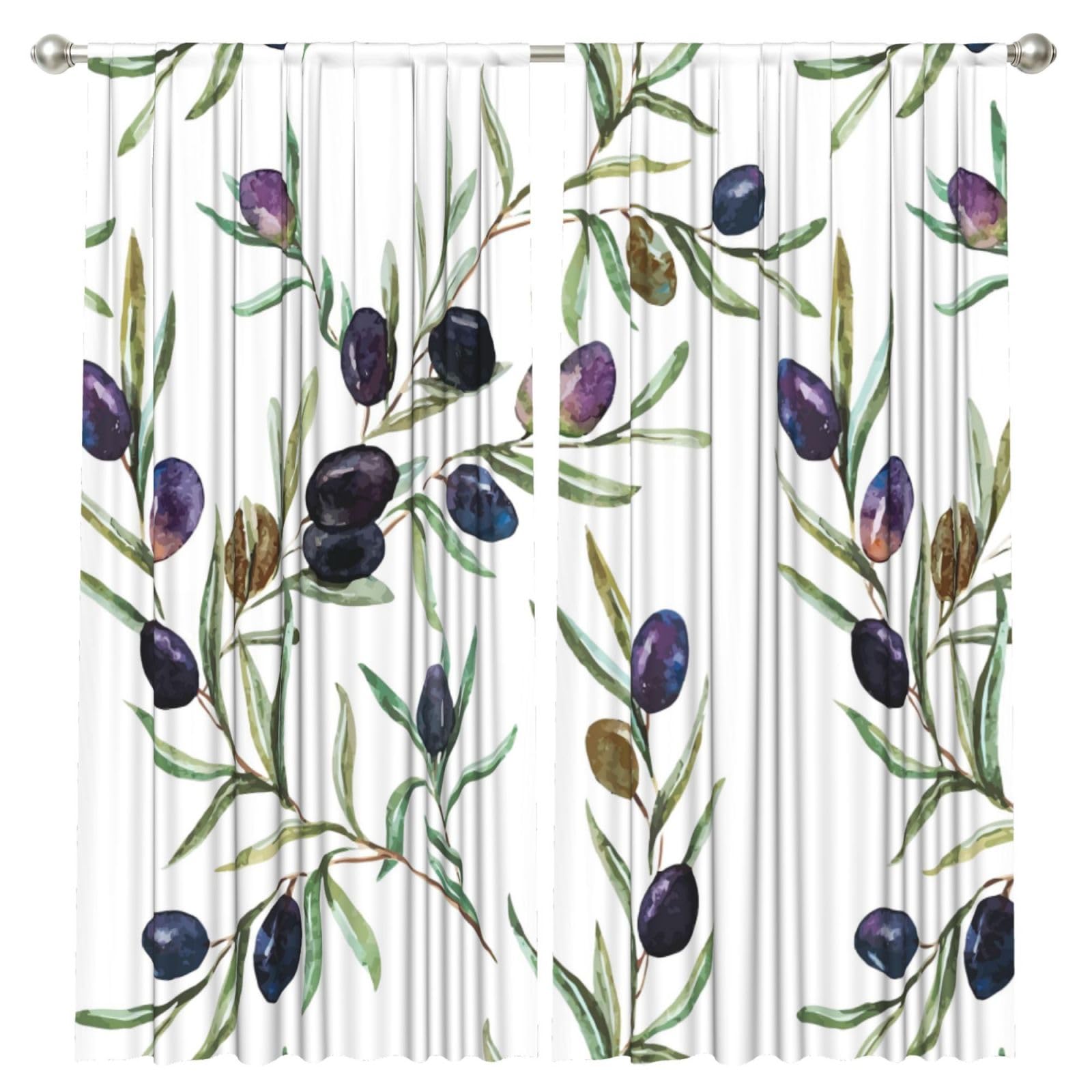 InOmak Watercolor Olive, 2 Panels Window Curtains 52 x 84 Inch Blackout Curtains for Living Room Bedroom