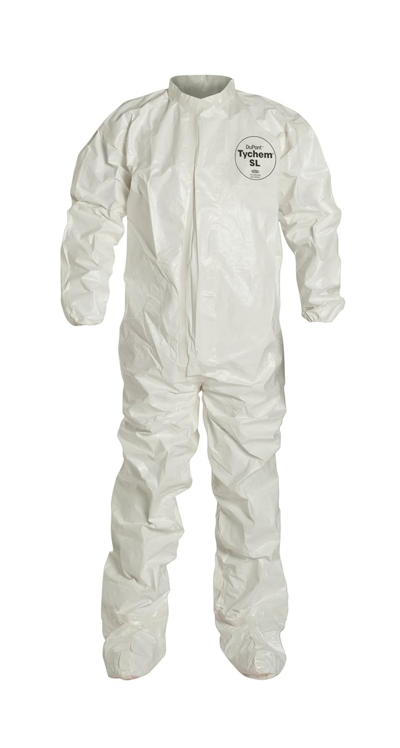 DuPont Tychem 4000 SL121T Disposable Chemical Resistant Coverall with Attached Socks, Elastic Cuff and Taped Seams, White, 2X-Large (Pack of 4)