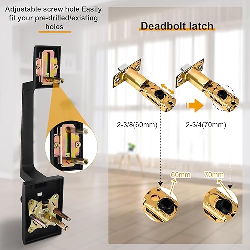 Vista 12 de Azdele Juego de manijas de puerta delantera de bronce, juego de manijas de puerta de entrada de bronce aceitado con palanca de puerta reversible