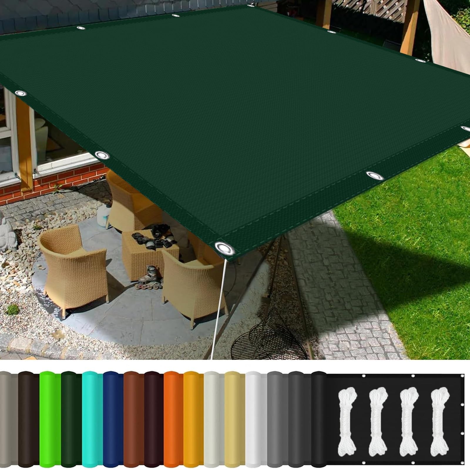 Toile ombrage avec oeillets 3,2x9 m anti-UV pour pergola rustique et bâche de serre