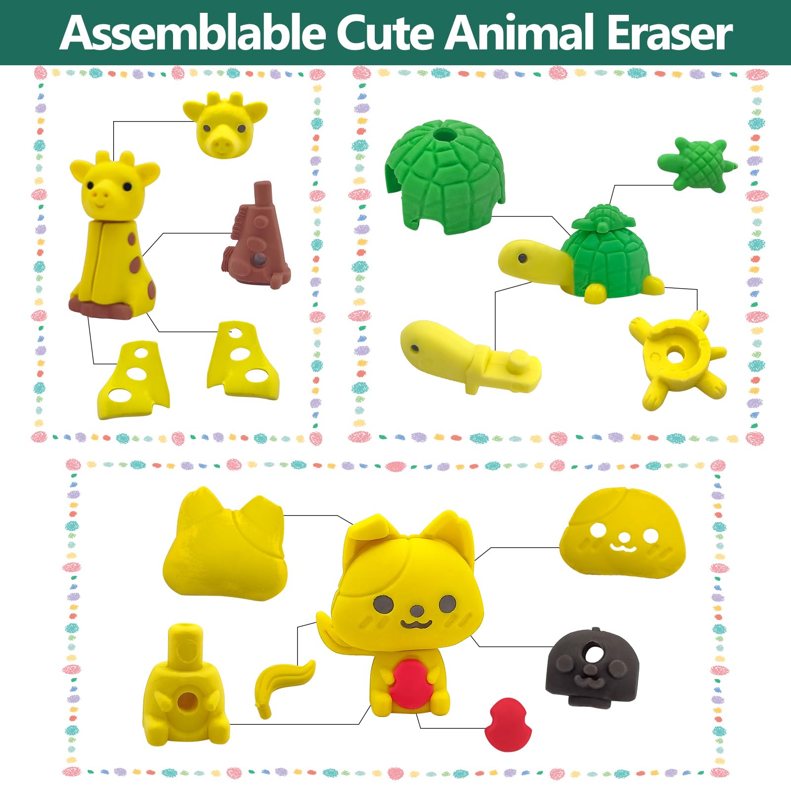 Gommes Animaux Fantaisie Caoutchouc 36PCS pour Enfants Kawaii Cadeaux Anniversaire École