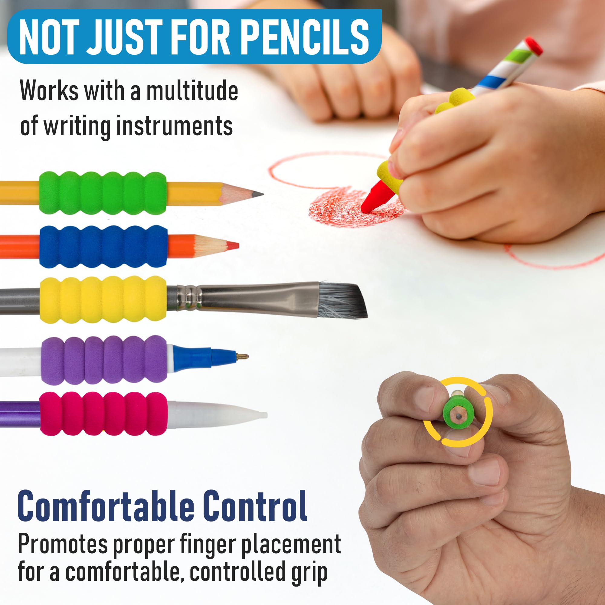 Pencil Grip The Classics Geriffelter Schaumstoffgriff, ergonomische Schreibhilfe, für Rechts- oder Linkshänder, verschiedene Farben, 12 Stück