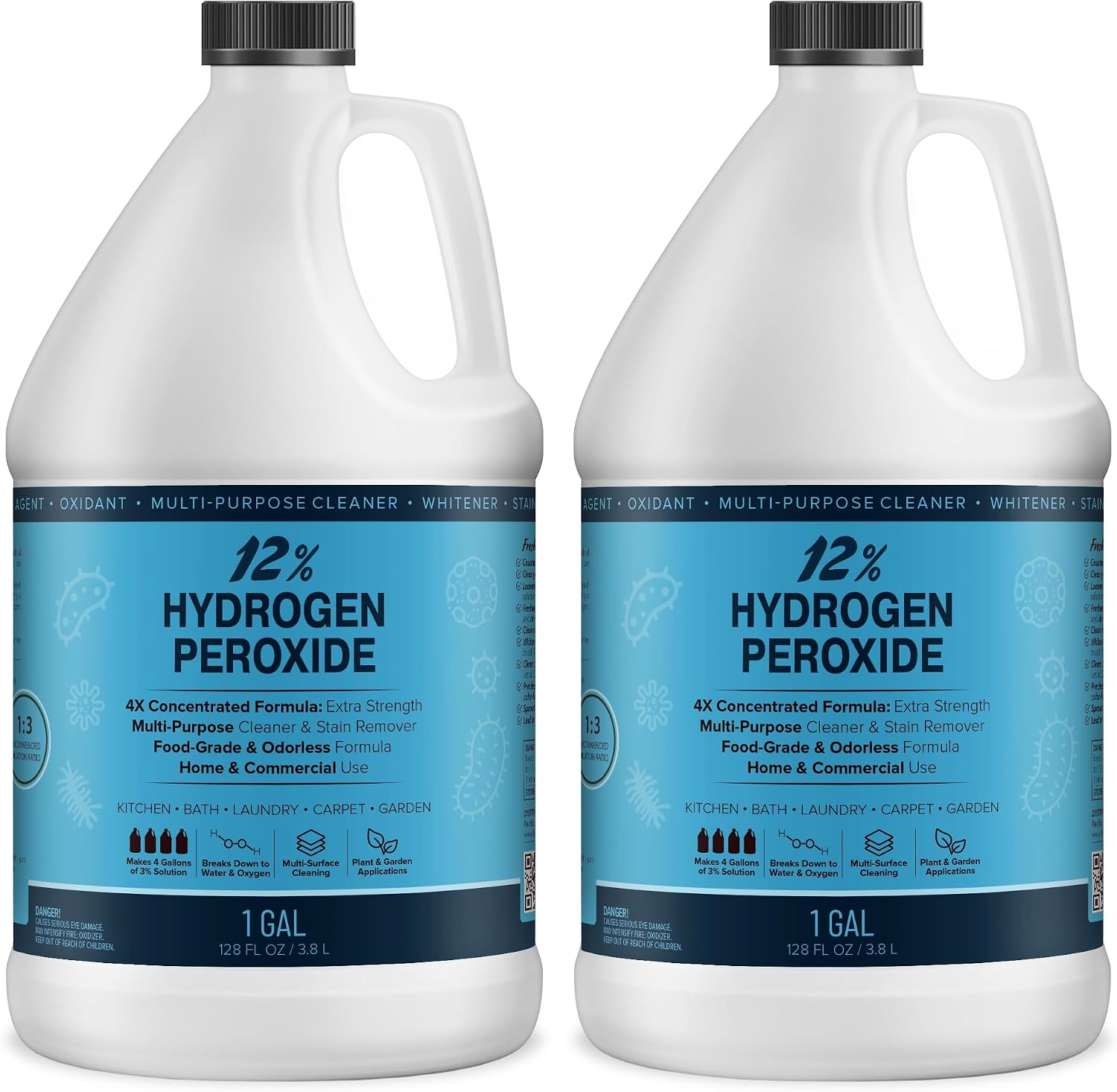 MAXTITE 12% Hydrogen Peroxide Solution, 2 Gallons - Food-Grade H2O2 & Water - Versatile Multi-Surface Cleaner for Kitchen, Bath, Laundry, Commercial & Janitorial - 4X Concentrated - Made in USA