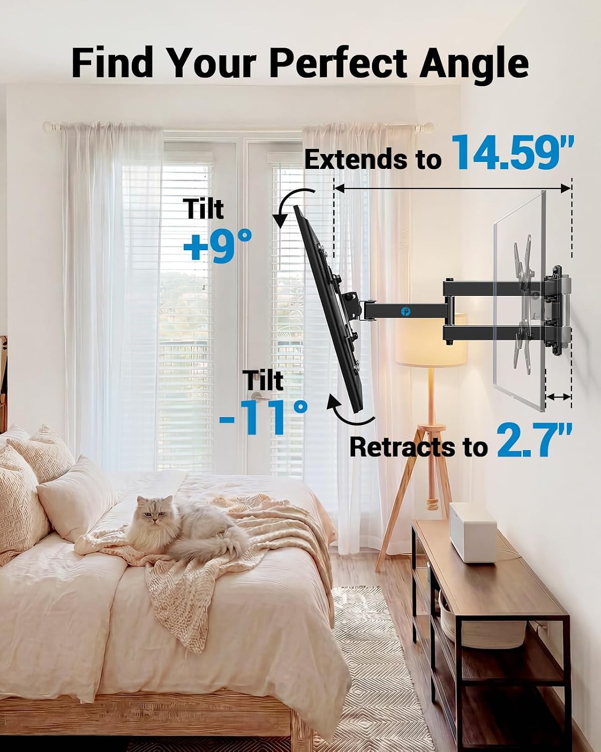 Ginarelo- Supporto da parete per TV a schermo piatto e curvo con braccio snodato, inclinabile, per la maggior parte dei televisori e monitor da 13-42 pollici, VESA max 200 x 200 mm fino a 20 kg