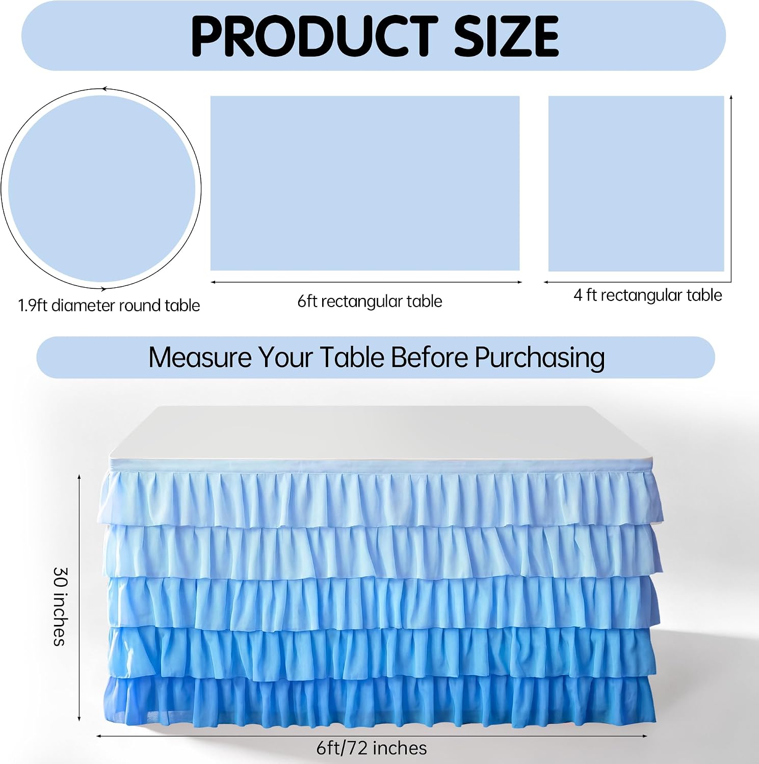 Kochorie 6FT Table Skirt for Teacher Desk Tutu Ruffled Tablecloth for Classroom Tulle Table Skirt for Rectangle Round Tables Back to School Decorations Wedding Birthday Party Supplies, Gradient Blue