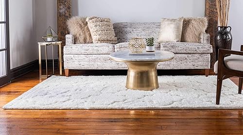 Miniatura 2 de Unique Loom Trellis Shag Collection - Alfombra de felpa geométrica moderna marroquí celosía marfil (8 pies x 10 pies)