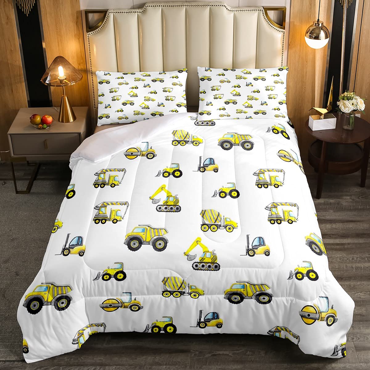 Excavadora de construcci de Dibujos Animados para NIS vehulos para Camiones Coches Juego de Ropa de Cama de Coche Linda maquinaria niveladora Estilo gr鷄 edred de Plumas para Guarder Juego de 3 Pieza