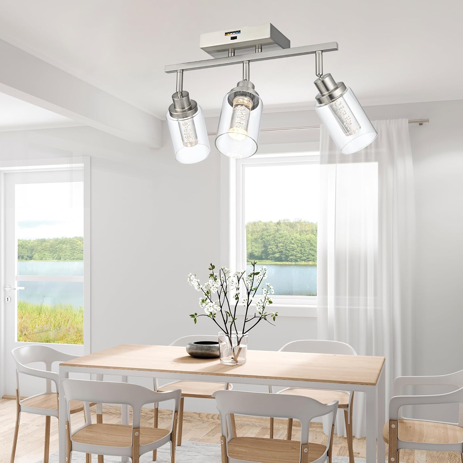 MELUCEE 3-Light LED Track Lighting Brushed Nickel Modern Ceiling Light Bathroom Wall Light with Flexibly Pivoting Heads, Built-in LED Chips, 5-Color Temperature Adjustable