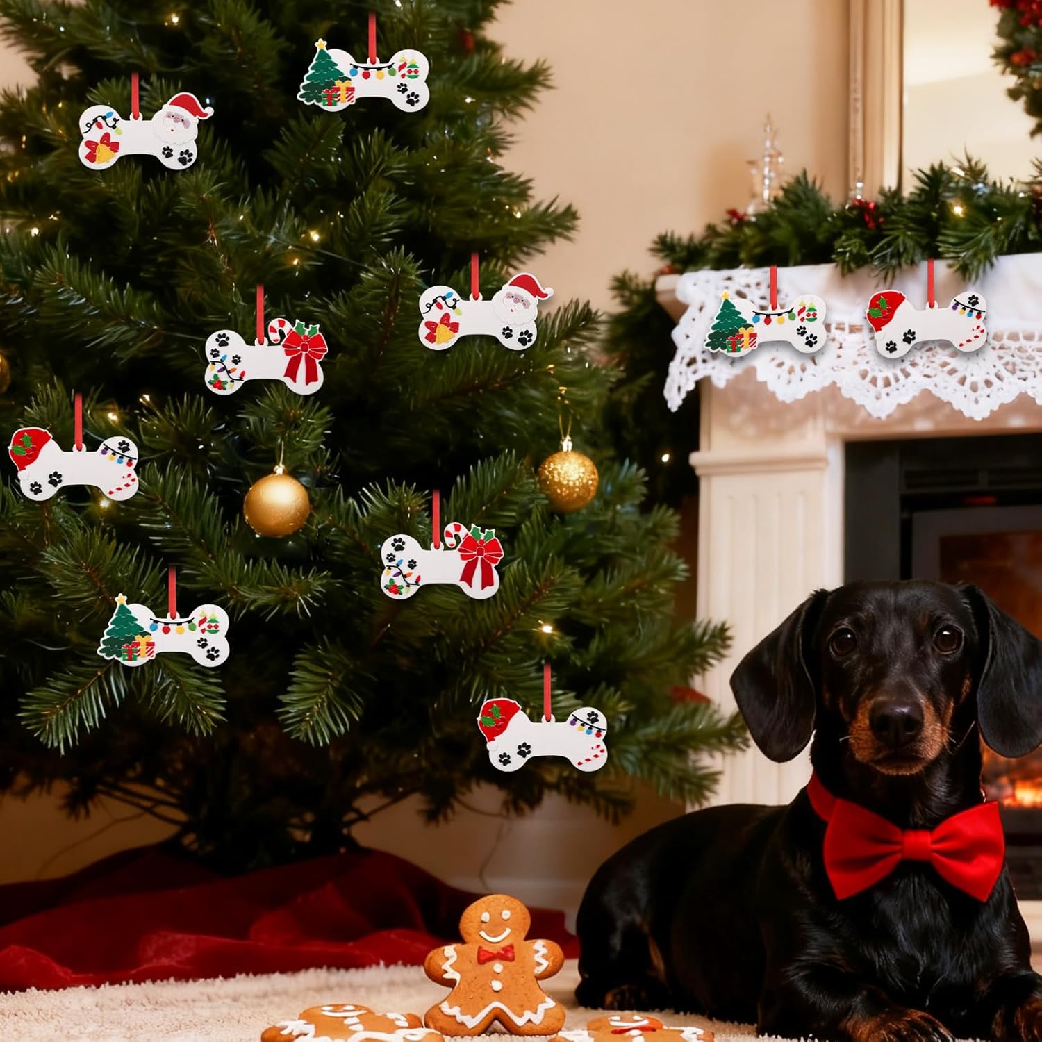 Jetec 12個 クリスマス 犬 骨 オーナメント 子犬 クリスマス ツリー パーソナライズ 吊り下げ オーナメント 手書き DI