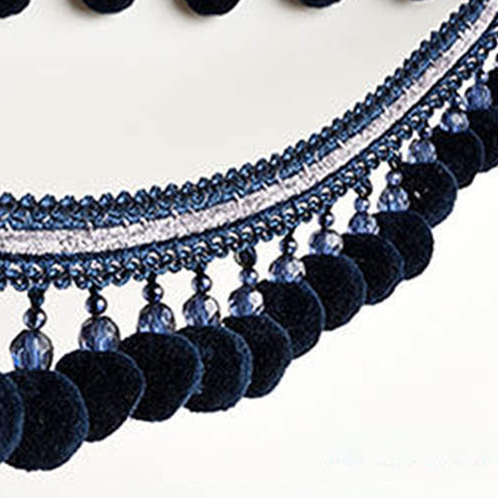 Garniture à franges, glands de rideaux, Rideau à franges tressé, garniture Pom Pom, 2 mètres, couture, décor de canapé, boules suspendues, garniture pendentif, bordure, ruban perlé(Dark Blue)