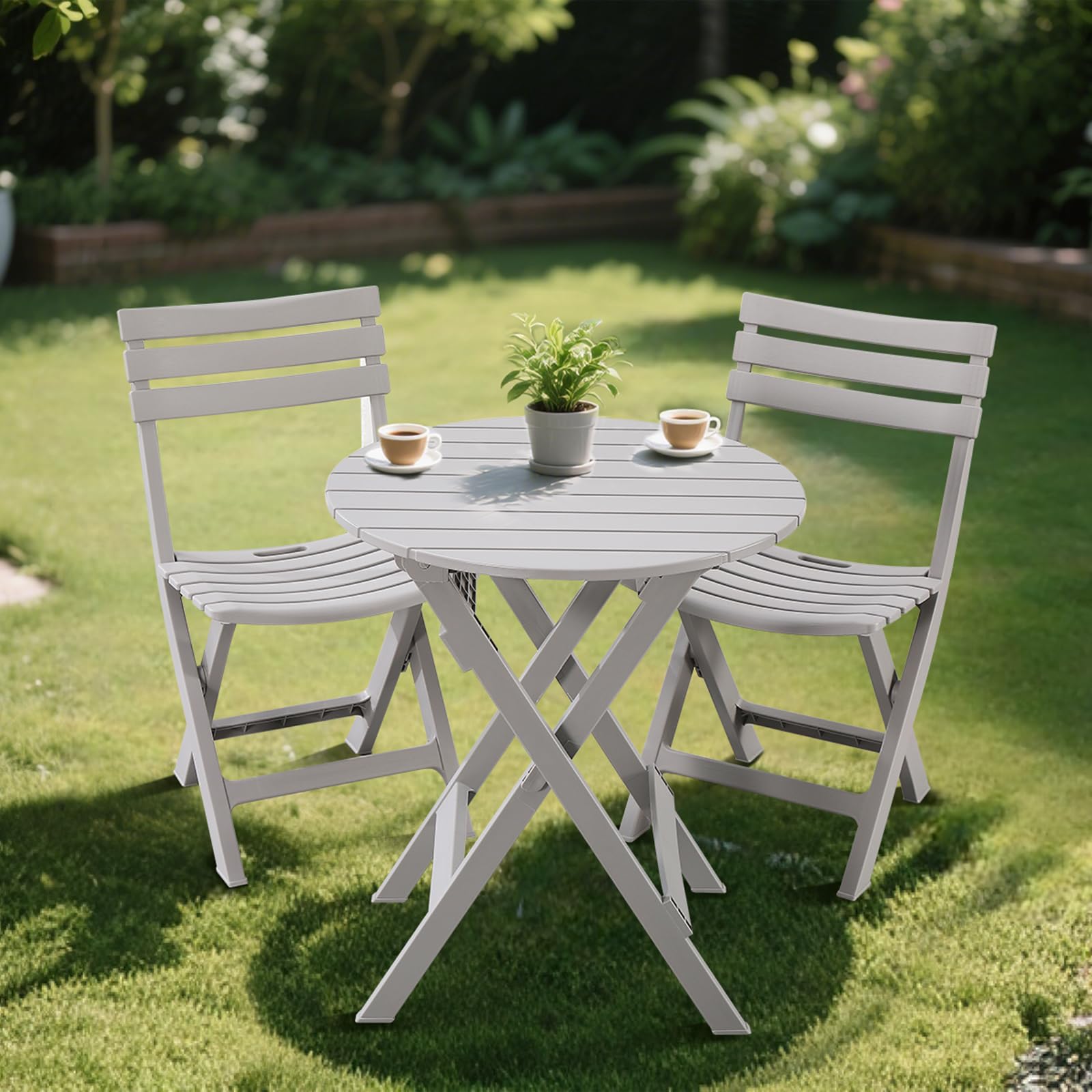 Mobilier de jardin pliable 3 pièces comprenant table compacte et chaises avec dossier plastique