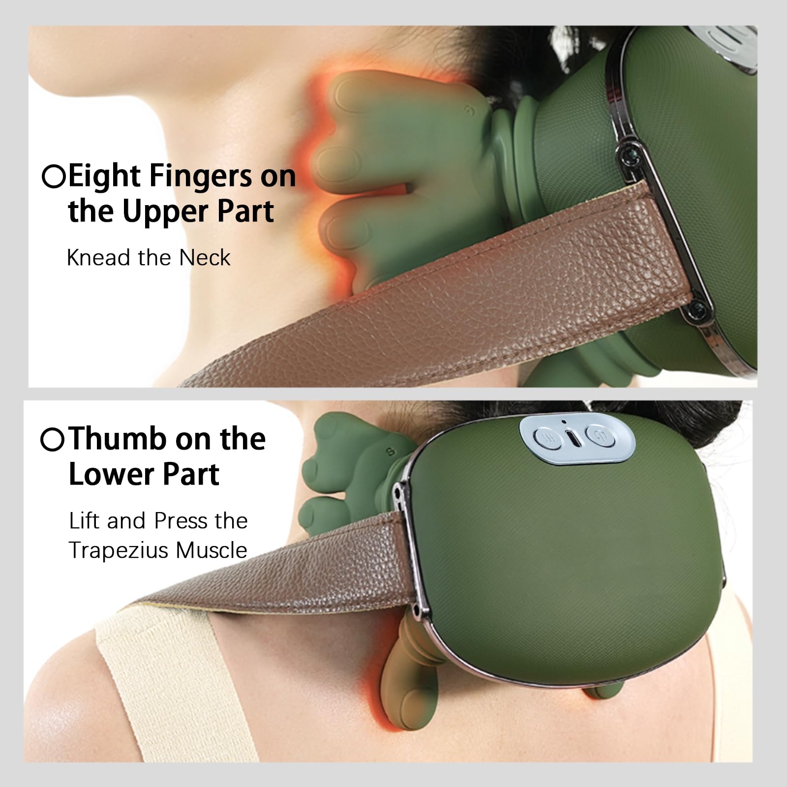 Masajeador de cuello y hombros, masajeador Shiatsu de tejido profundo en forma de mano 4D con calor, masajeador portátil de espalda y cuello para aliviar el dolor, relajación muscular, regalos
