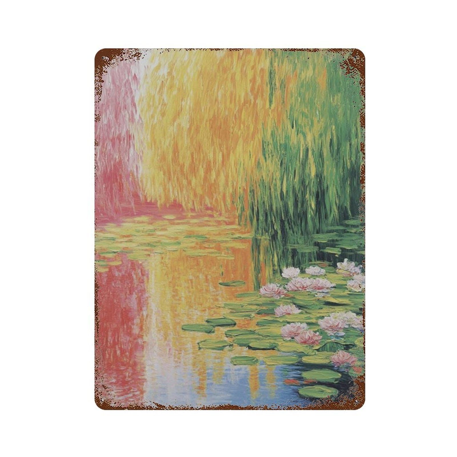 xiaoxiaoshen Impressionist Water Lily Colorful Monet Style Abstract Pond Painting Floral Land Wall Decor Art Metal Tin Poster Modern Home Decor Art Home Bar Shop Decorations Vintage Sign 40x30cm