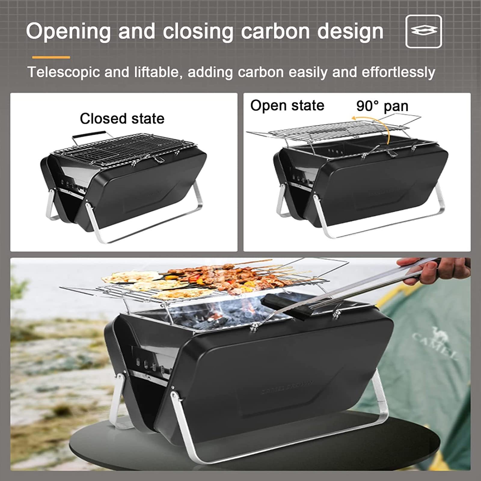 Parrilla de carbón portátil, Parrilla Plegable para Barbacoa, Parrilla de carbón para Barbacoa de Mesa para Acampar al Aire Libre, jardín, Patio Trasero, cocinar, Picnic, Viajar,Silvery