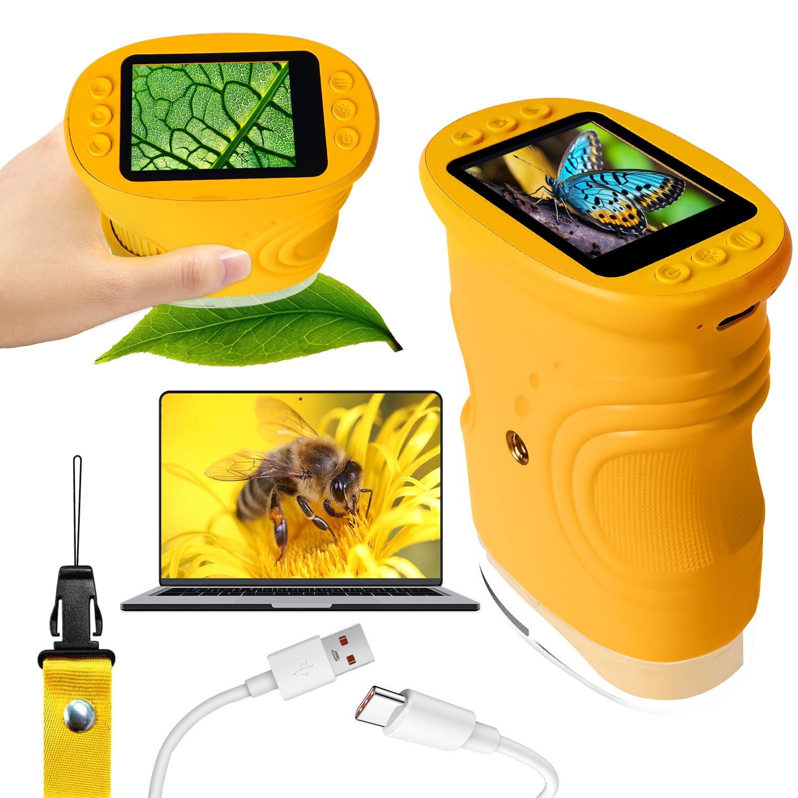 LURICO Microscopio Digitale Bambini Portatile con Schermo HD 1080P, 200-1000x Ingrandimento, Batteria Ricaricabile - Regalo STEM per Esplorazione all’Aperto e Aula, Bambini 4-12 (giallo)