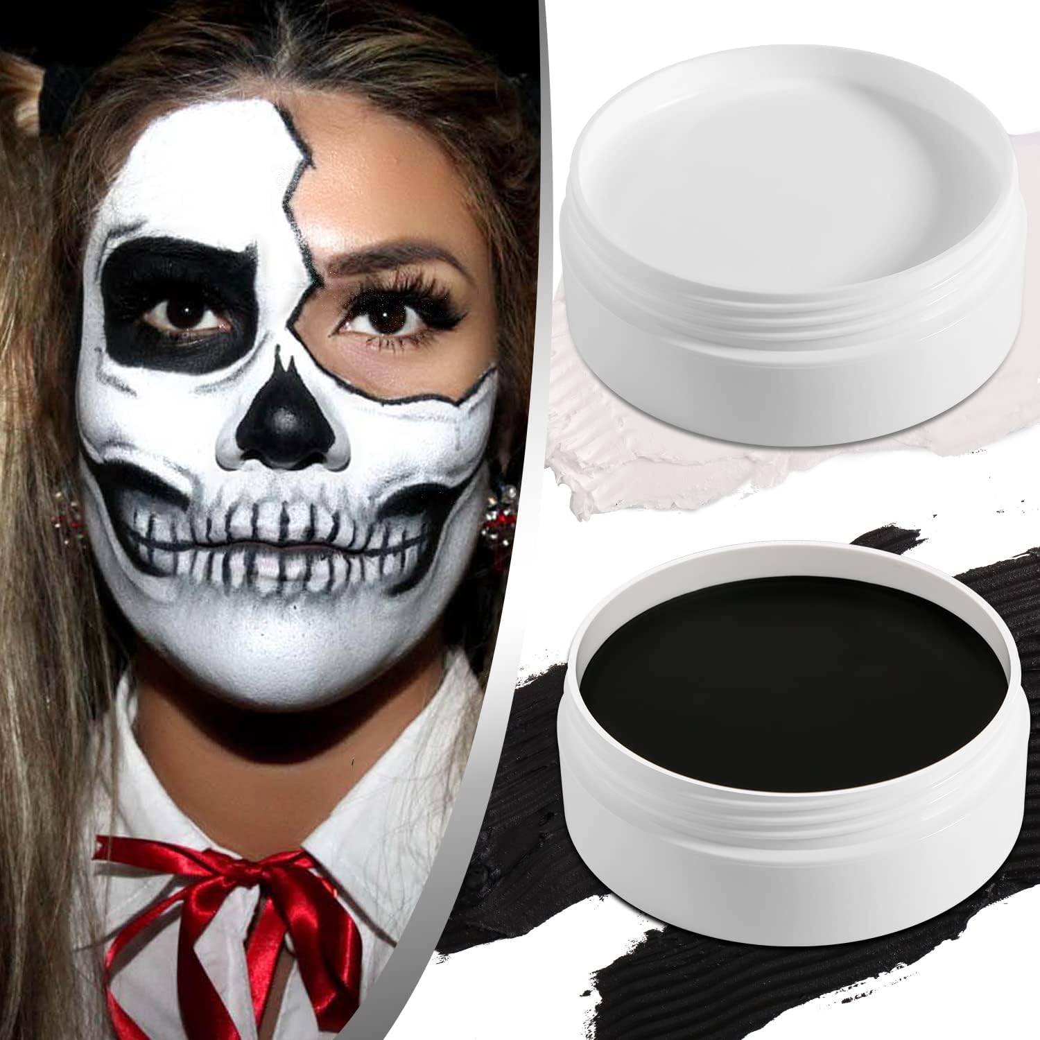 ecofavorBlack White Face Paint Body Painting, 2 PCS Pro White+Black Face Body Paint Oil Based Cream Palette Kit for Art Theater Halloween Party Cosplay Clown SFX Makeup for Kids Adults (200g/7.06oz)
