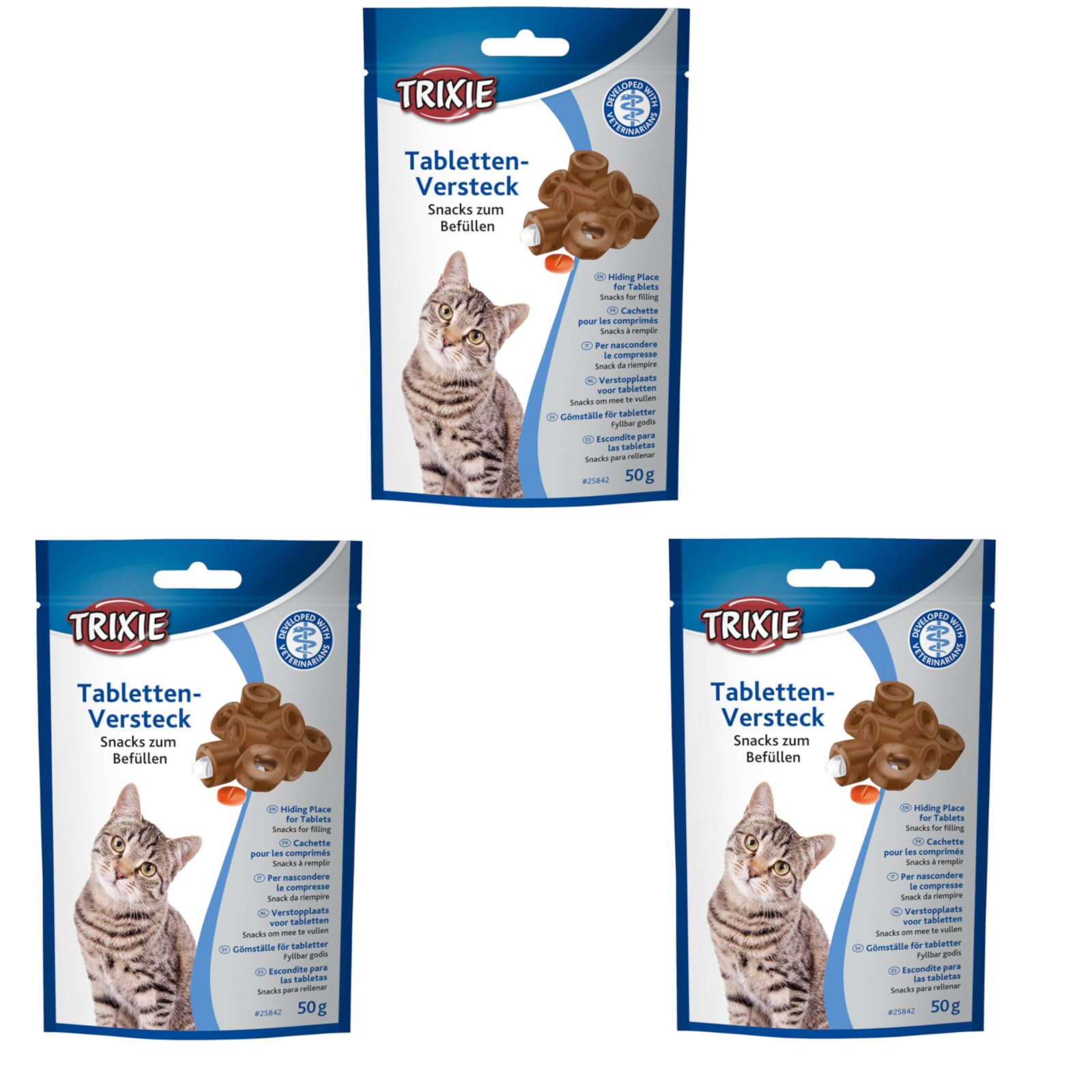 Trixie Tablettenversteck für Katzen | 3er Pack | 3 x 50 g | Ergänzungsfuttermittel für Katzen | Kann die Medikamentengabe erleichtern | Öffnung für Tabletten | Leicht verformbar