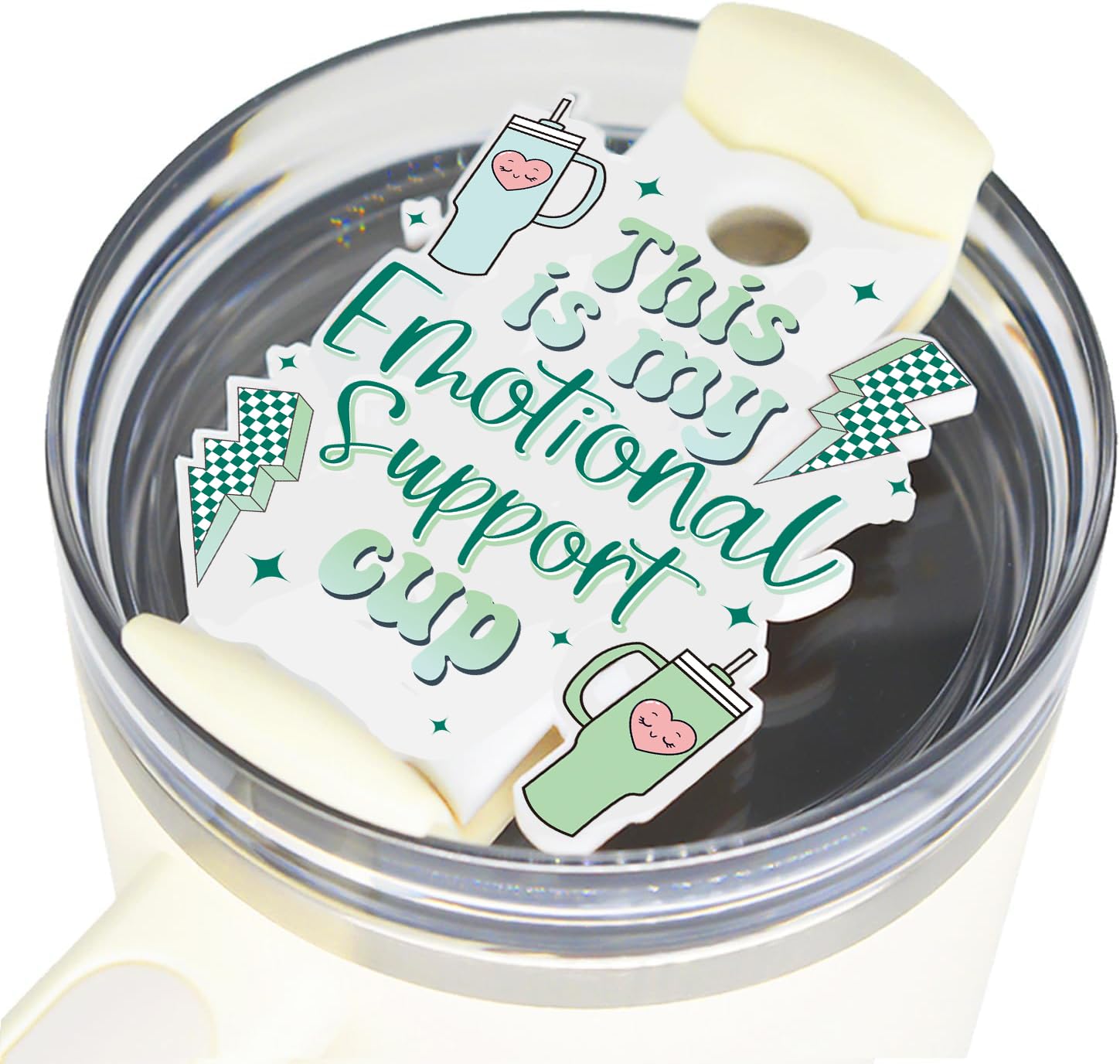 Green Toppers for Stanley Cup(Only H2.0 40 oz), Name Plate for Tumblers, Acrylic Name Tag for Lid, Tumblers Accessories Merch- "This is my emotional support cup"