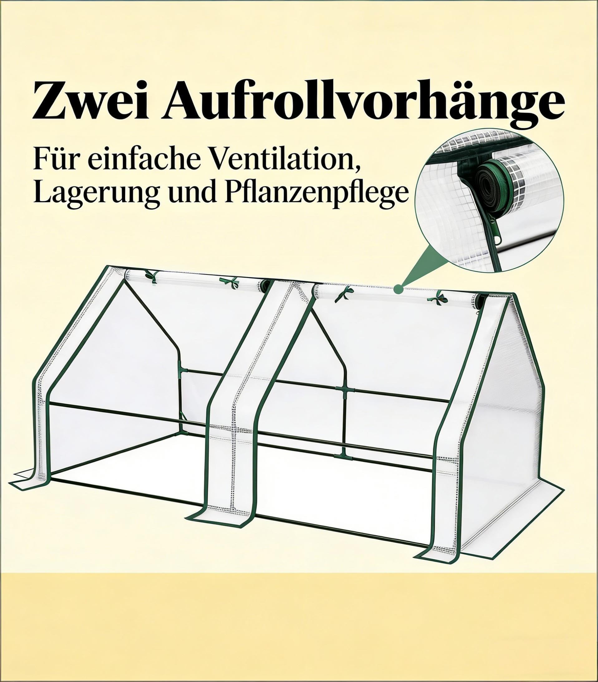 Mała szklarnia 180 x 90 x 90 cm – stabilny domek foliowy z drzwiami zwijanymi, wzmocniona folia, odporna na działanie promieni UV i wodoszczelna, jako domek na pomidory, na balkon i taras, biała