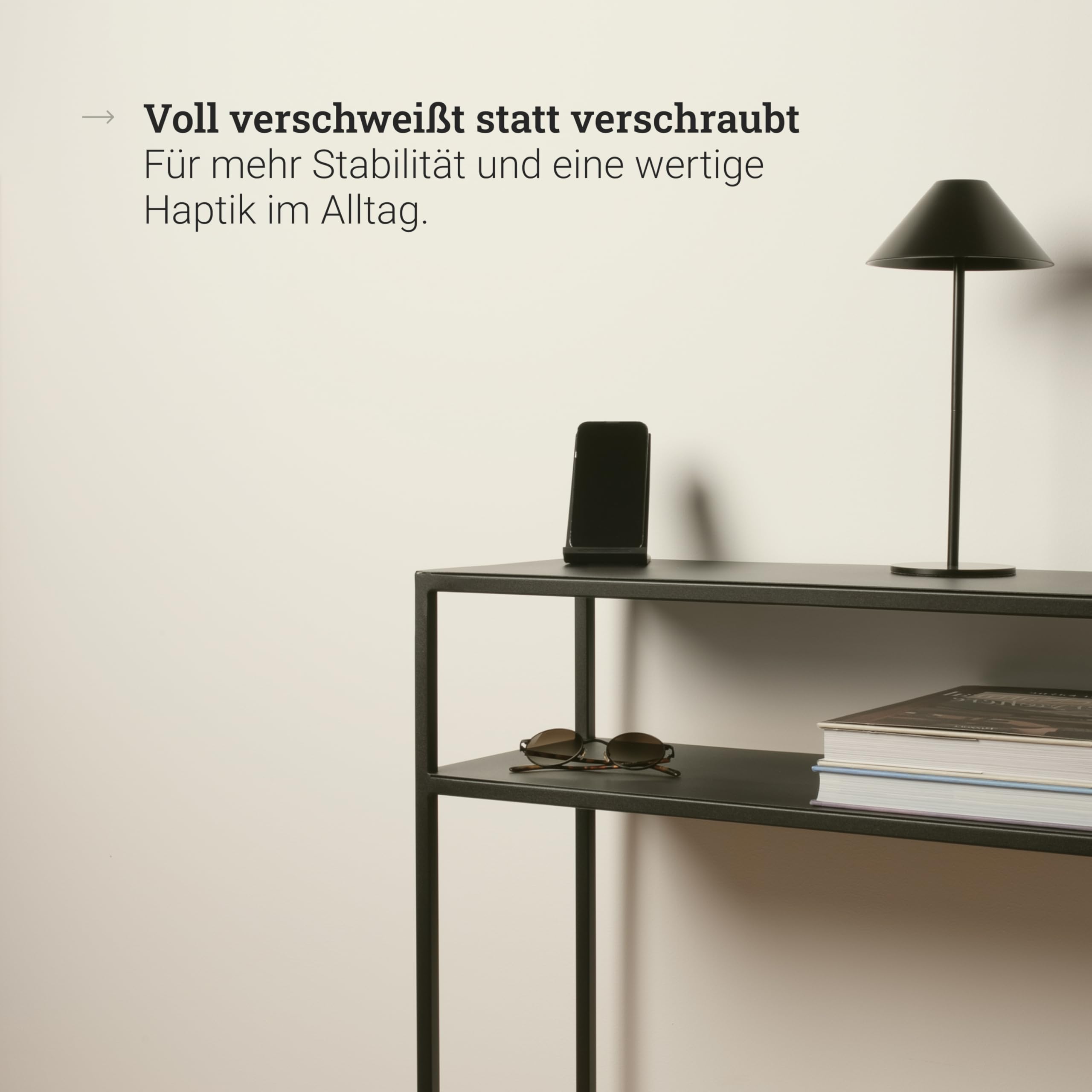 Natural Goods Berlin 1x RECHTECK Konsolentisch Schwarz - Schmales Sideboard Outdoor Regal Hinter Couch Regal Hinter Sofa - Beistelltisch Schwarz Metall - Konsolentisch Schmal - Standregal - Side Table