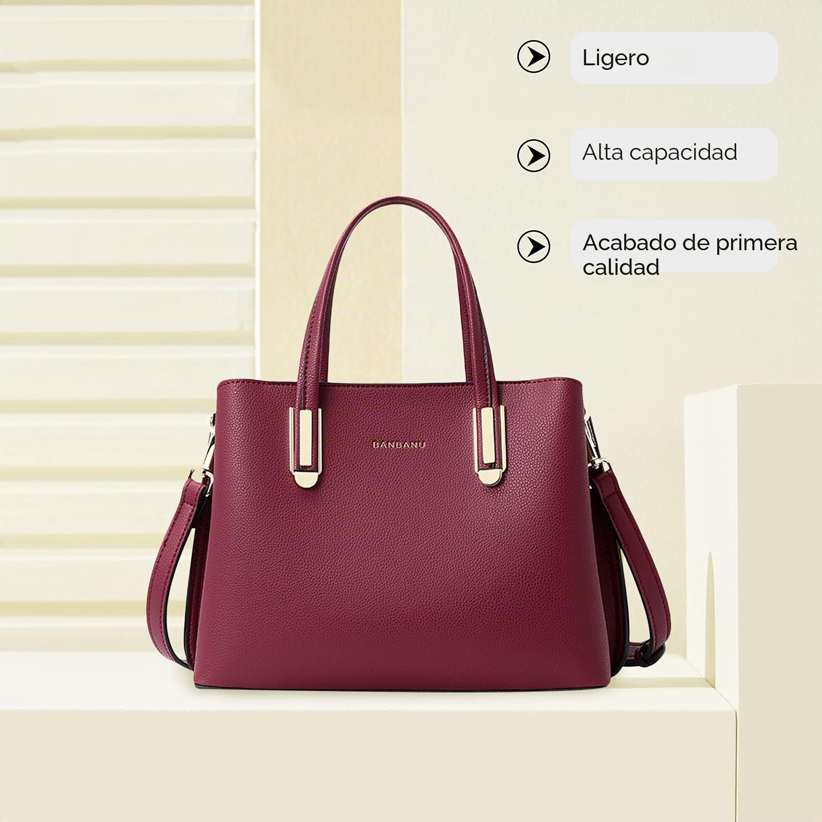 FANDARE Elegante Bolso de Mano Bolsos Cabas Mujer Bolso Bandoleras Cuero PU Impermeable Llevados Hombro Bolso De Hombro Gran Capacidad Compras Escuela Viaje, rojo, large, Elegante