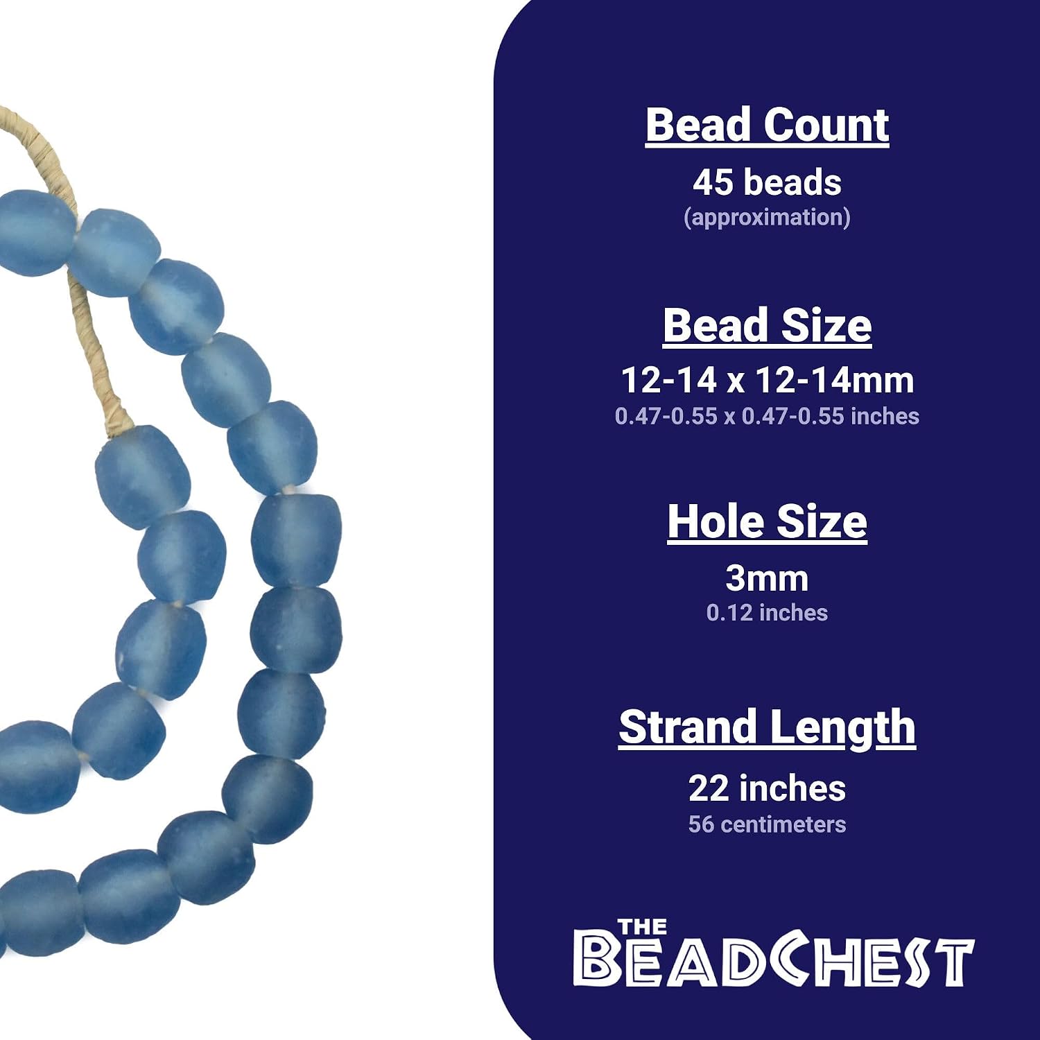 The Bead Chest African Recycled Glass Beads – Handmade in Ghana – Light Blue 14mm Strand for Jewelry Making, Crafts, and Home Decor I Approximately 45 Beads