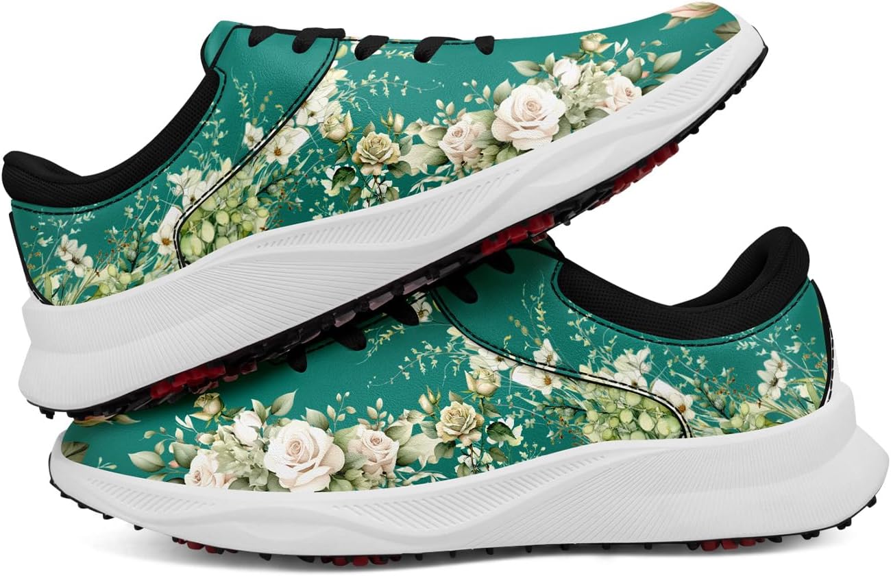 Women's Spikeless Golf Shoes Lightweight Vegan Leather Golf Sneakers Fashion Non Slip Training Smeakers with Ventilation Heel