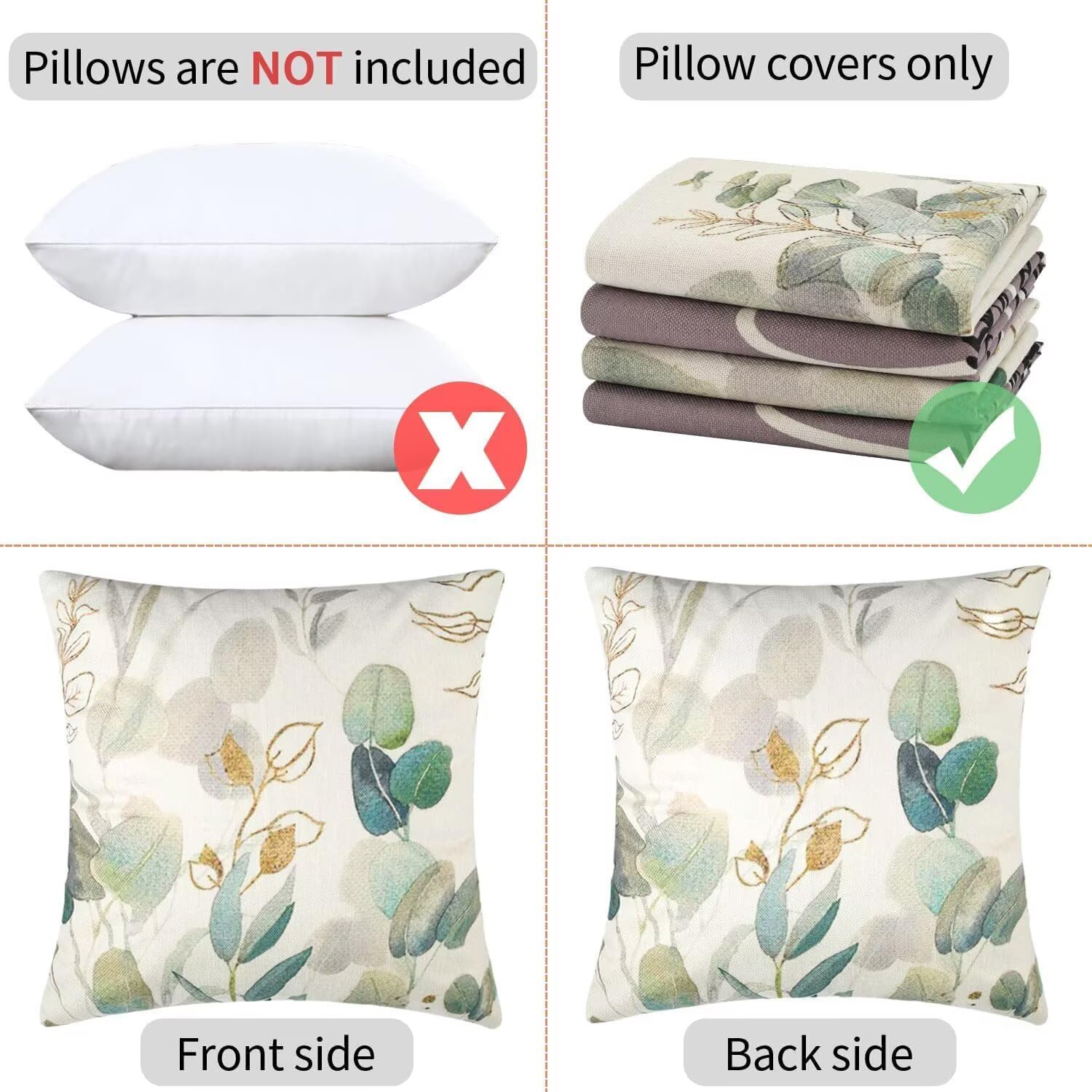 Fundas de Cojín Guirnaldas navideñas 60x60cm Poliéster Suave Primavera Verano Cojines Decorativos para Sofá Cama Hogar Juego de 4 para Patio al Aire Libre, Jardín, Sala de Estar Decor h-468