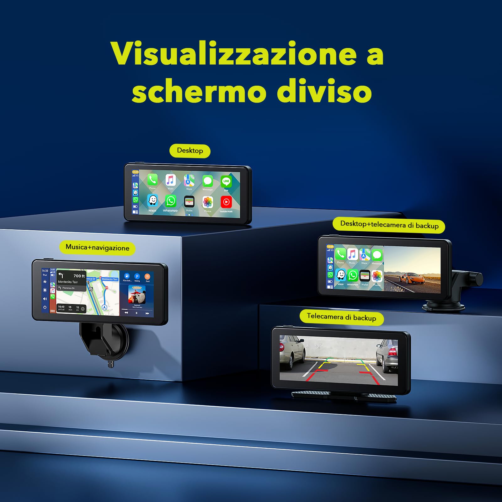 LAMTTO Schermo per Auto Carplay Wireless e Android Auto con 2.5K Dash Cam | 6,86 pollicicarplay display compatibile con Apple CarPlay e Android Auto, navigazione Assistente vocale, Bluetooth 5.0 AUX/FM