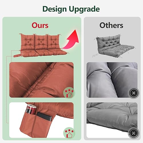 Miniatura 4 de Cojín de columpio de 3 plazas, cojín grueso para muebles de columpio de patio, columpio para 3 personas con lazos y bolsa de almacenamiento, para