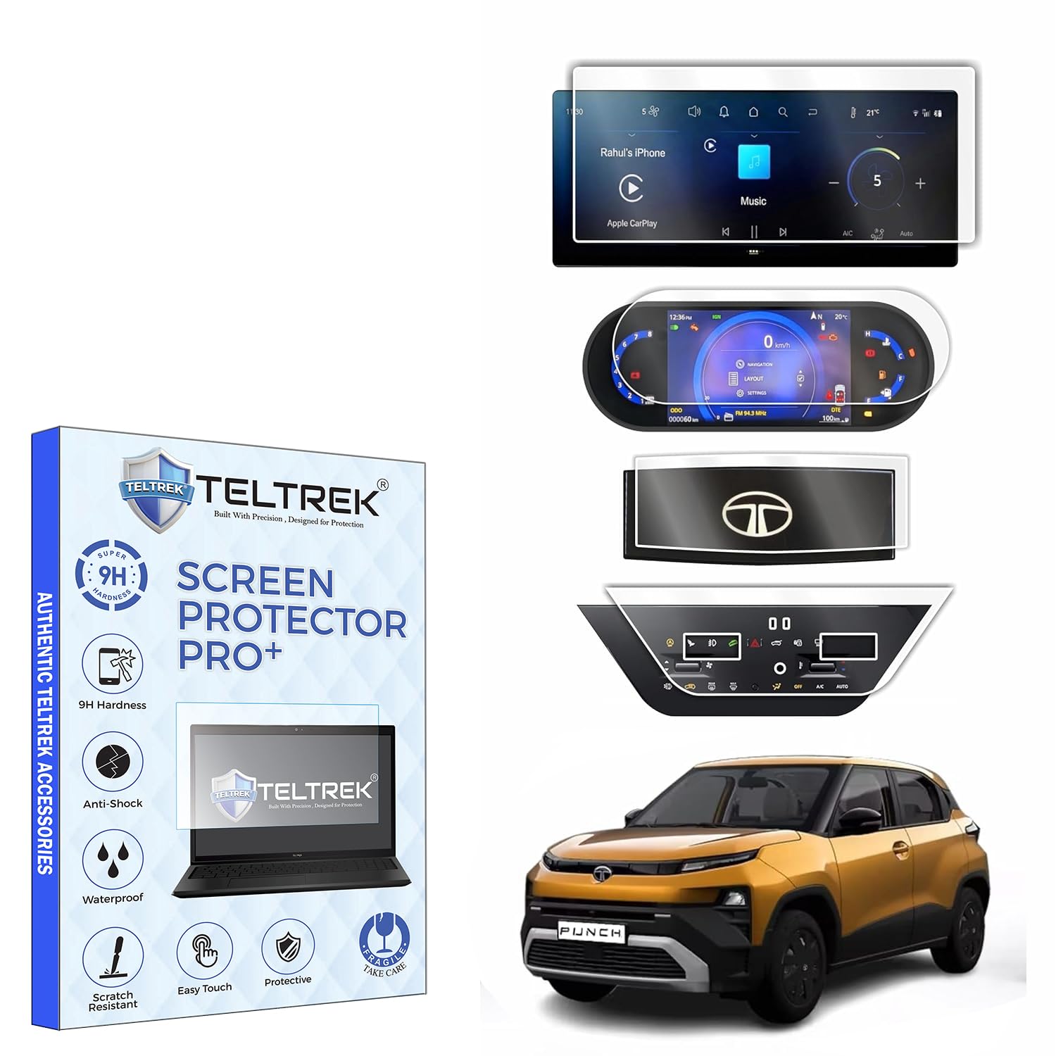 Screen Guard Compatible With 4 Pc Combo TATA PUNCH 2026 Facelift || ACCOMPLISHED+S || 10.25-INCH [THIN BEZEL] INFOTAINMENT TOUCHSCREEN + 7 INCH INSTRUMENT CLUSTER + STEERING + AC PANEL-image-25