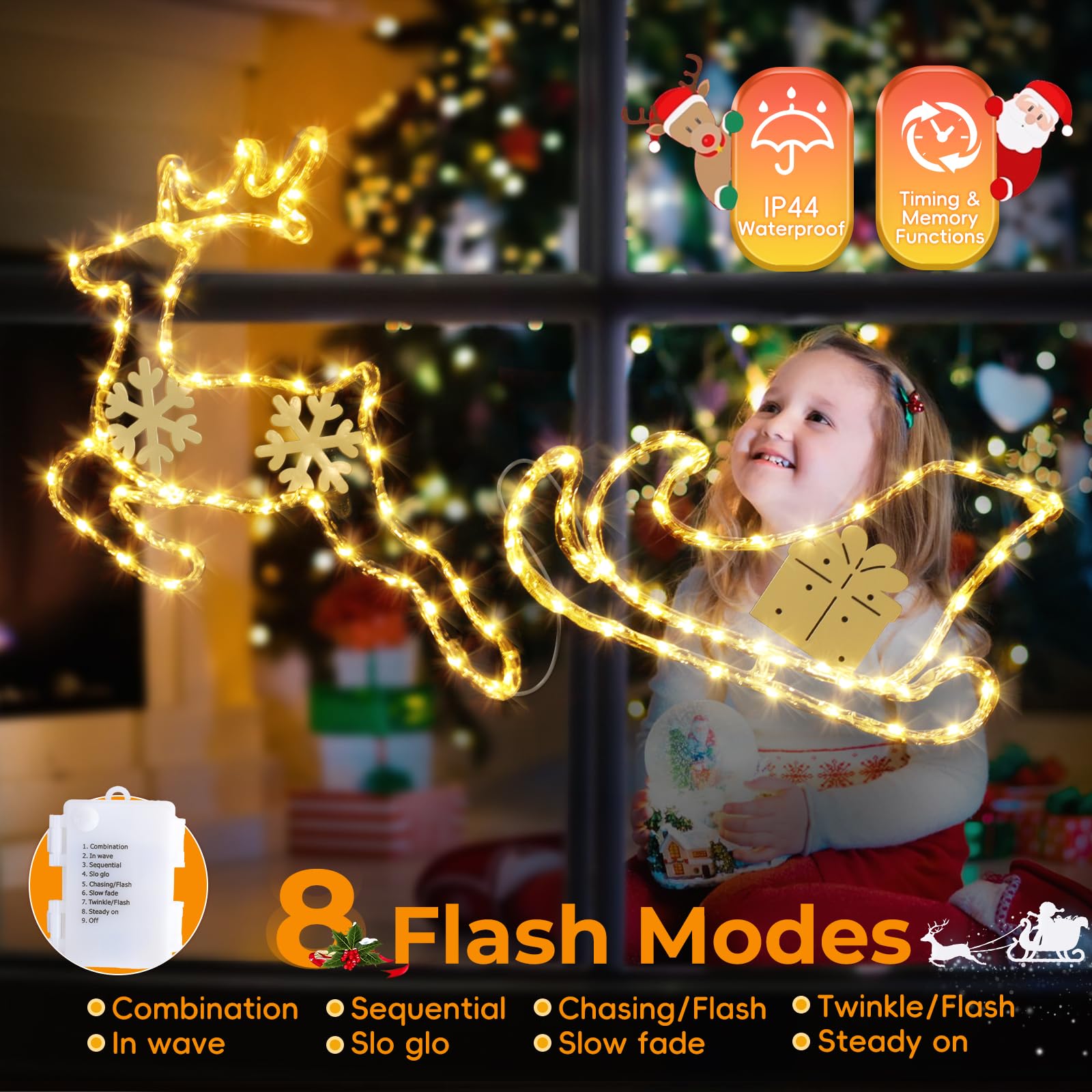 Snapklik.com : Christmas Window Lights, Reindeer Sleigh Christmas ...