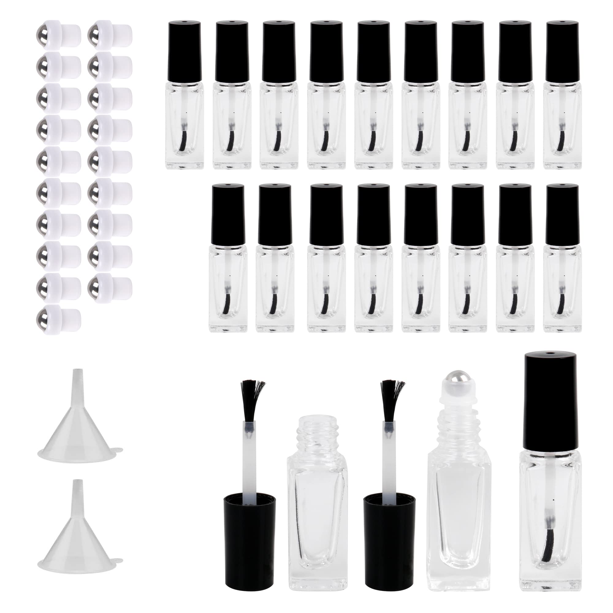 RDEXP 20pcs Black & Transparent Empty Nail Polish Container 5ml Black 2.68" x 0.71"