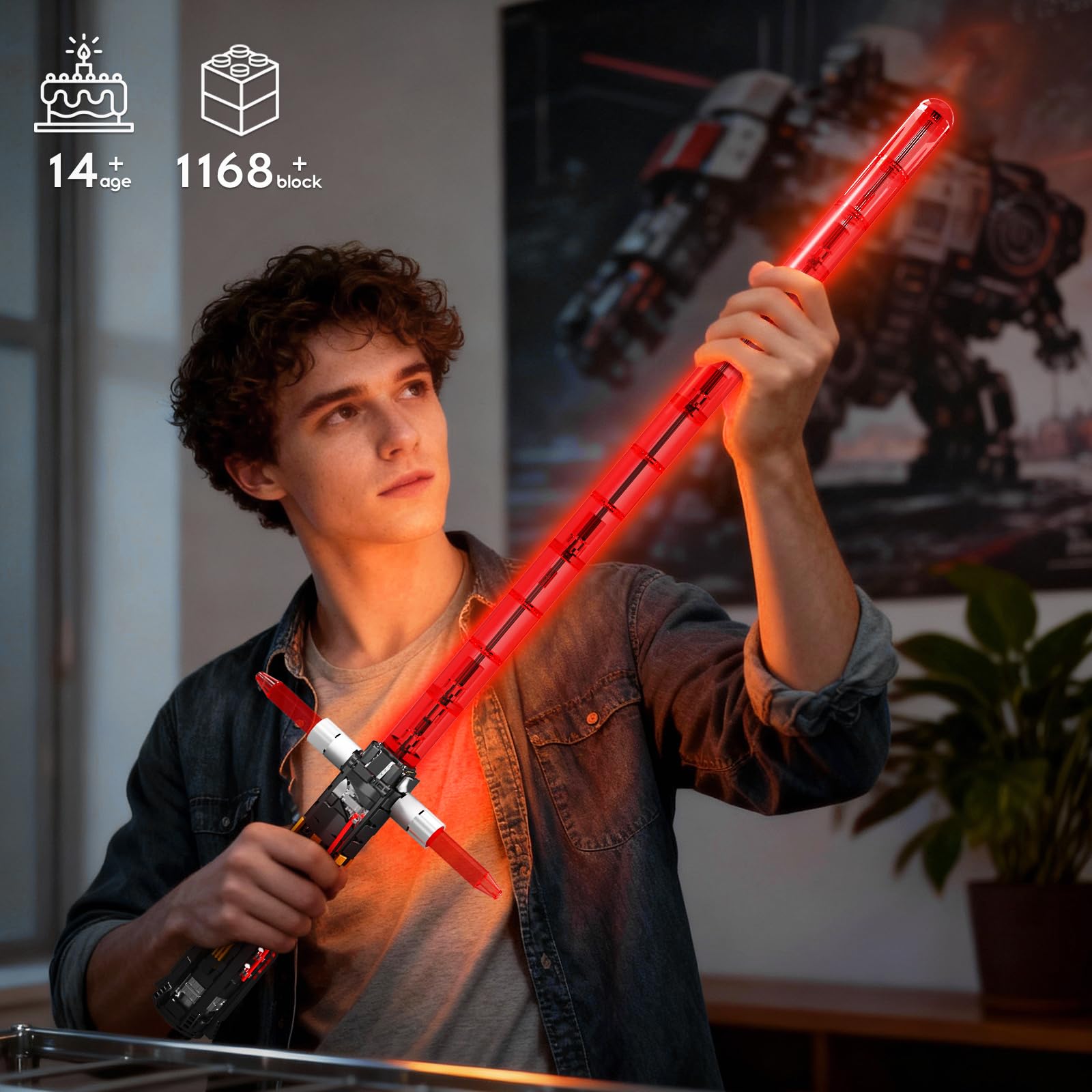 Mould King 10239 Ensemble de Construction Sabre Laser à Garde croisée, Sabre Laser avec Support, LED Rechargeable, Convient aux Adultes et aux Enfants, Jeu de rôle (1168 pièces)
