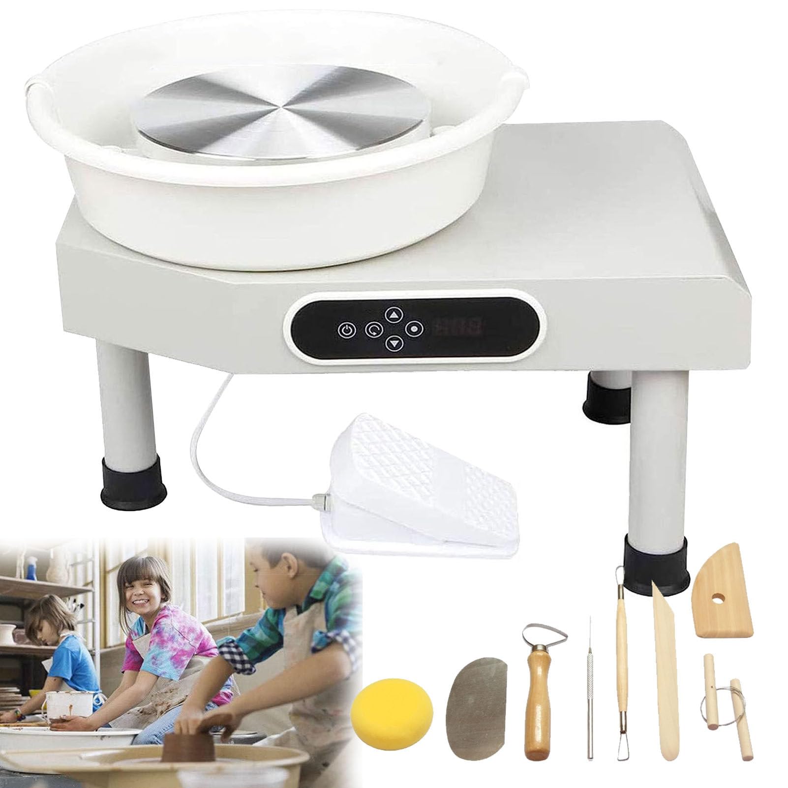 JKJZSALJ 350W Electric Pottery Wheels 25Cm Turntable, Pottery Forming Machine With Foot Pedal And Removable Abs Basin, Pottery Wheel For Adults Kids Beginners Diy Clay Art,Blue