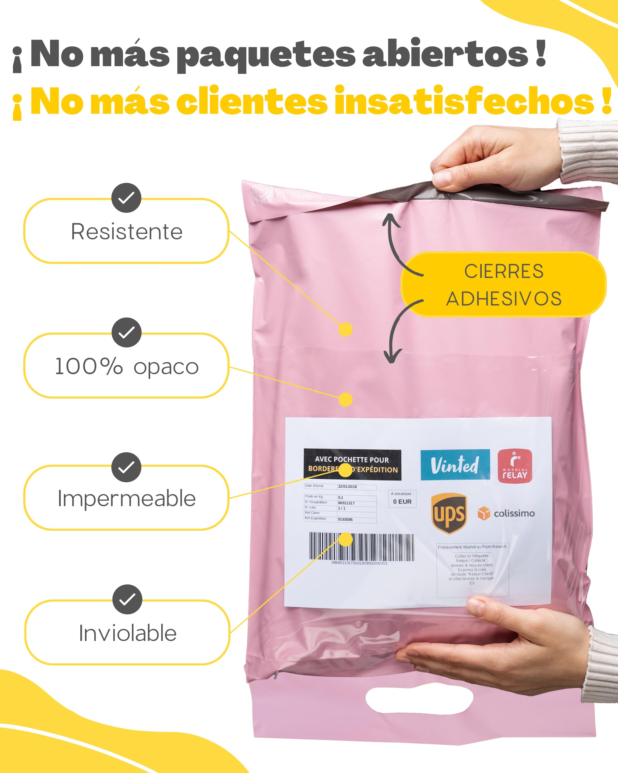 40 sobres para envíos de ropa CON BOLSA PORTADOCUMENTOS - 2 Tamaños M/XL - 100% OPACO/ULTRA-RESISTENTE/IMPERMEABLE - Sobres Plastico con Asa - Bolsas de Envio Paquetes (Rosa, Tamaño M/XL)