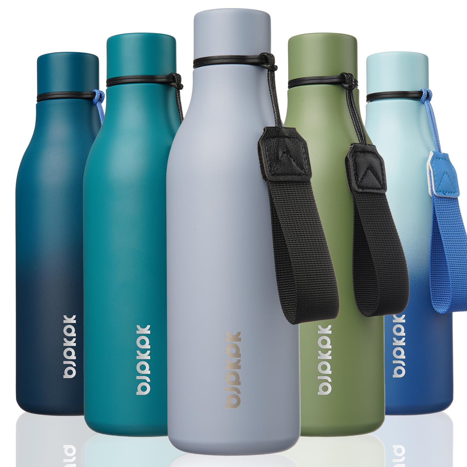BJPKPK 18oz Insulated Water Bottle, Stainless Steel Bottle with Carry Strap | Keep Cold &amp; Hot Vacuum Insulation, Leak-Proof BPA-Free Design, Slim Bottle Fits Most Cup Holders for Gym, Office &amp; Travel