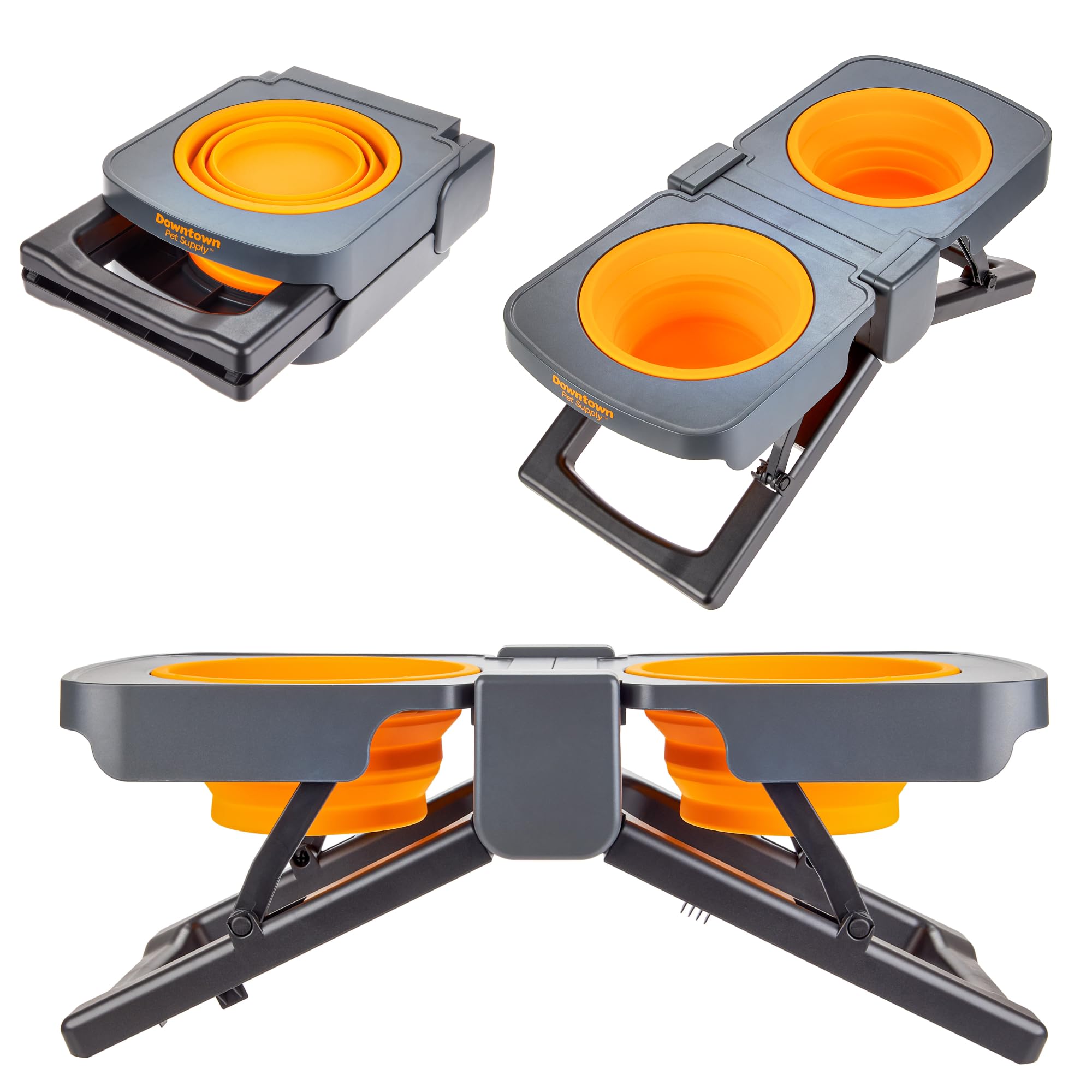 Downtown Pet Supply Raised Dog Bowl - Portable Feeder for Travel - Collapsible Silicone Design - 5 Cups