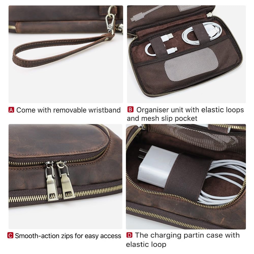 Bolsa organizadora de Cables de Viaje, Estuche Enrollable for Cargador con Cremalleras, Organizador tecnológico de Cuero for Banco de energía, Cables, artículos Esenciales de Viaje(Red)